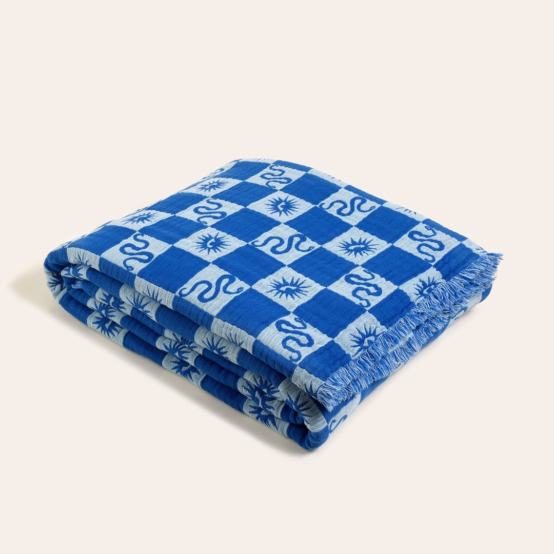 Costa Saçaklı Jakarlı Tek Kişilik Pamuk Yatak Örtüsü 180x240 Cm Mavi