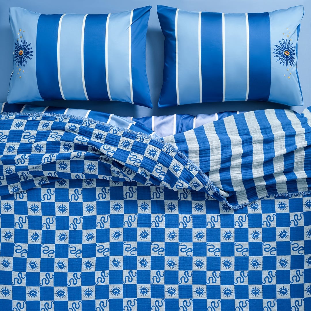 Costa Saçaklı Jakarlı Tek Kişilik Pamuk Yatak Örtüsü 180x240 Cm Mavi