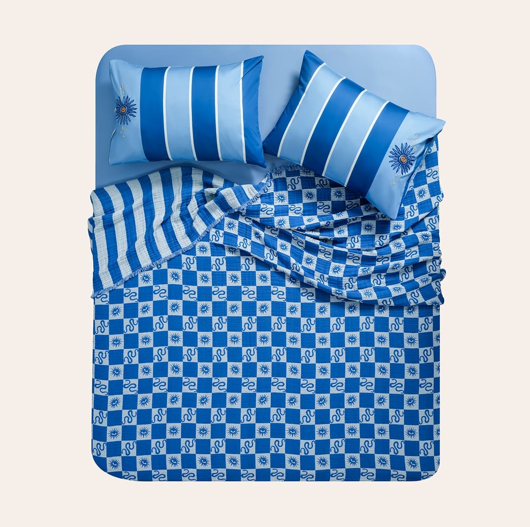 Costa Saçaklı Jakarlı Çift Kişilik Pamuk Yatak Örtüsü 220x240 Cm Mavi