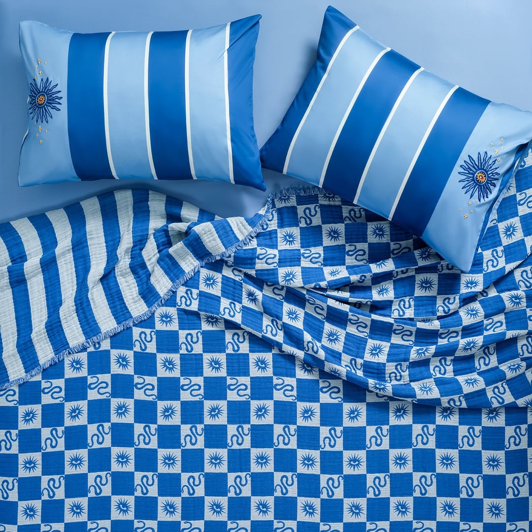 Costa Saçaklı Jakarlı Çift Kişilik Pamuk Yatak Örtüsü 220x240 Cm Mavi