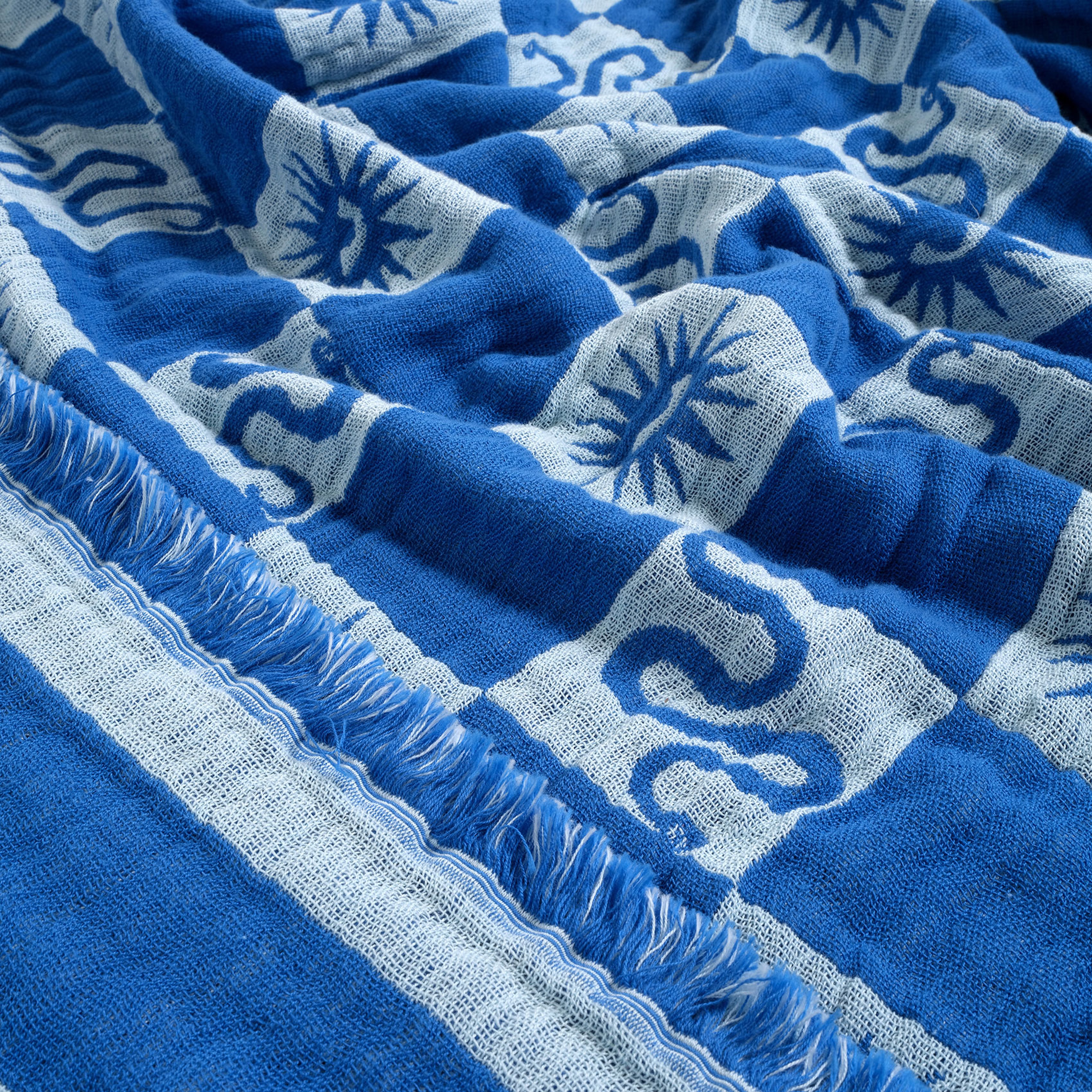 Costa Mavi Kıng Sıze Pamuk Yatak Örtüsü