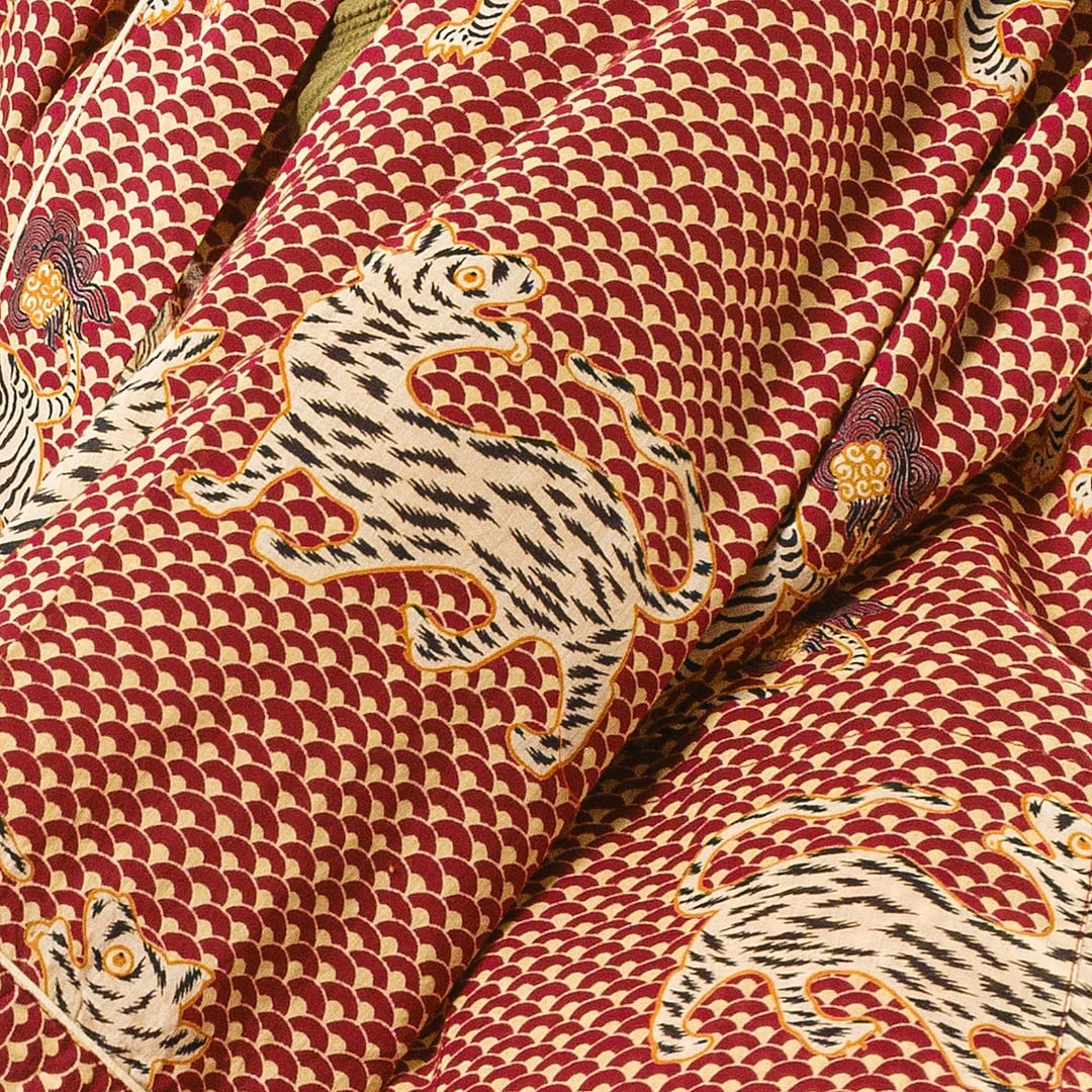 Gaya El Baskısı Pamuk Kimono Standart Beden Kırmızı