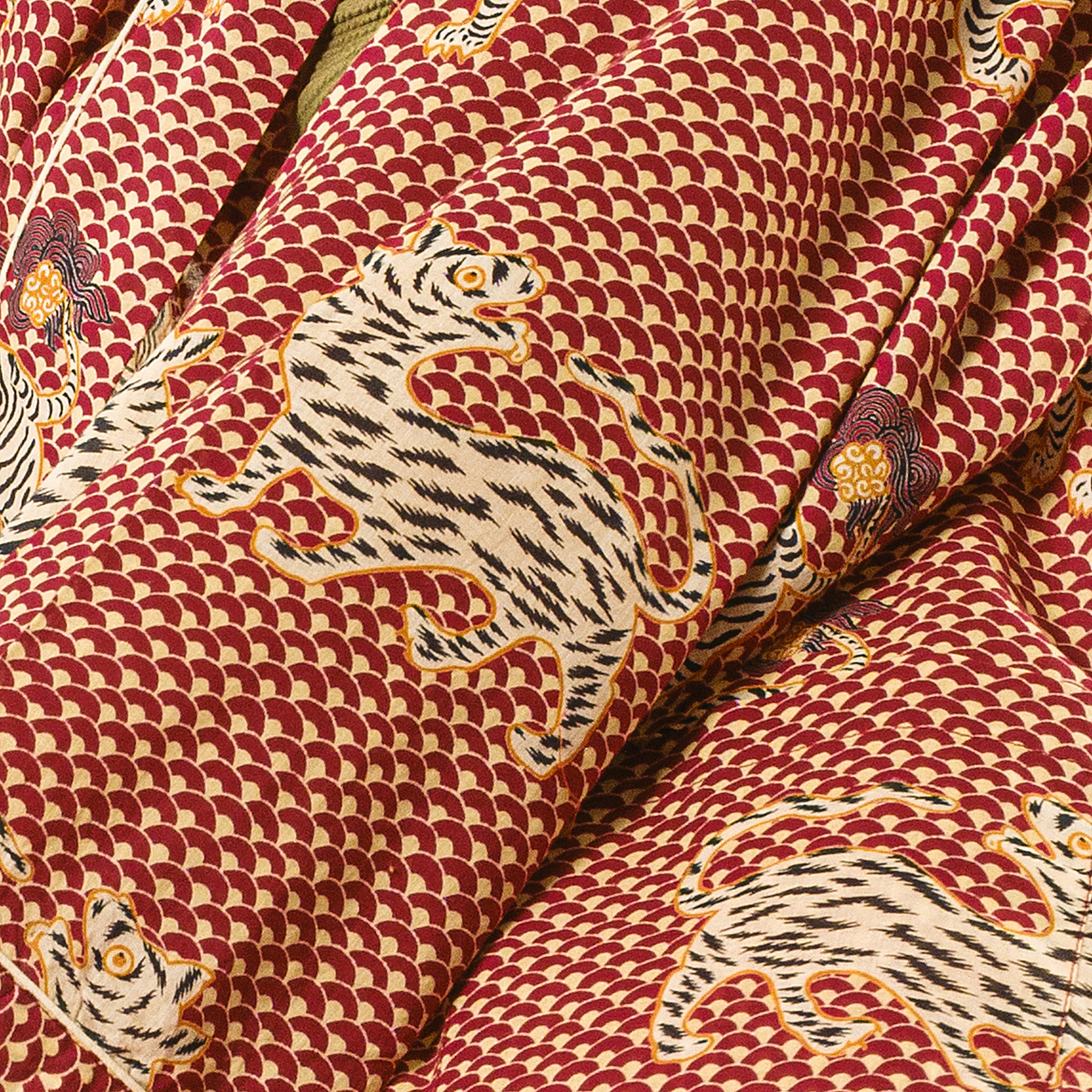 Gaya El Baskısı Pamuk Kimono Standart Beden Kırmızı