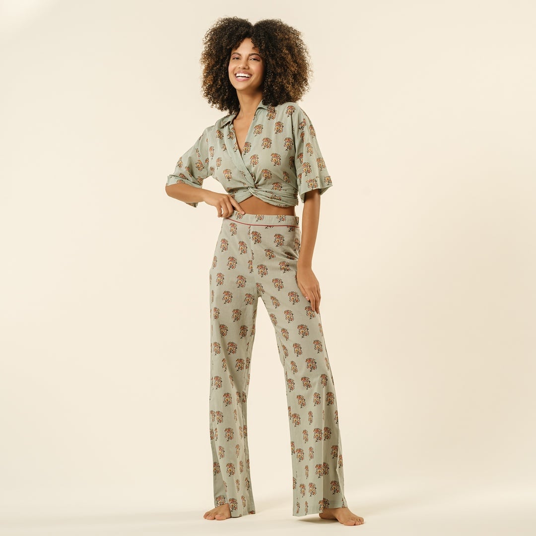 Gaya El Baskısı Pamuk Pantolon - Yeşil