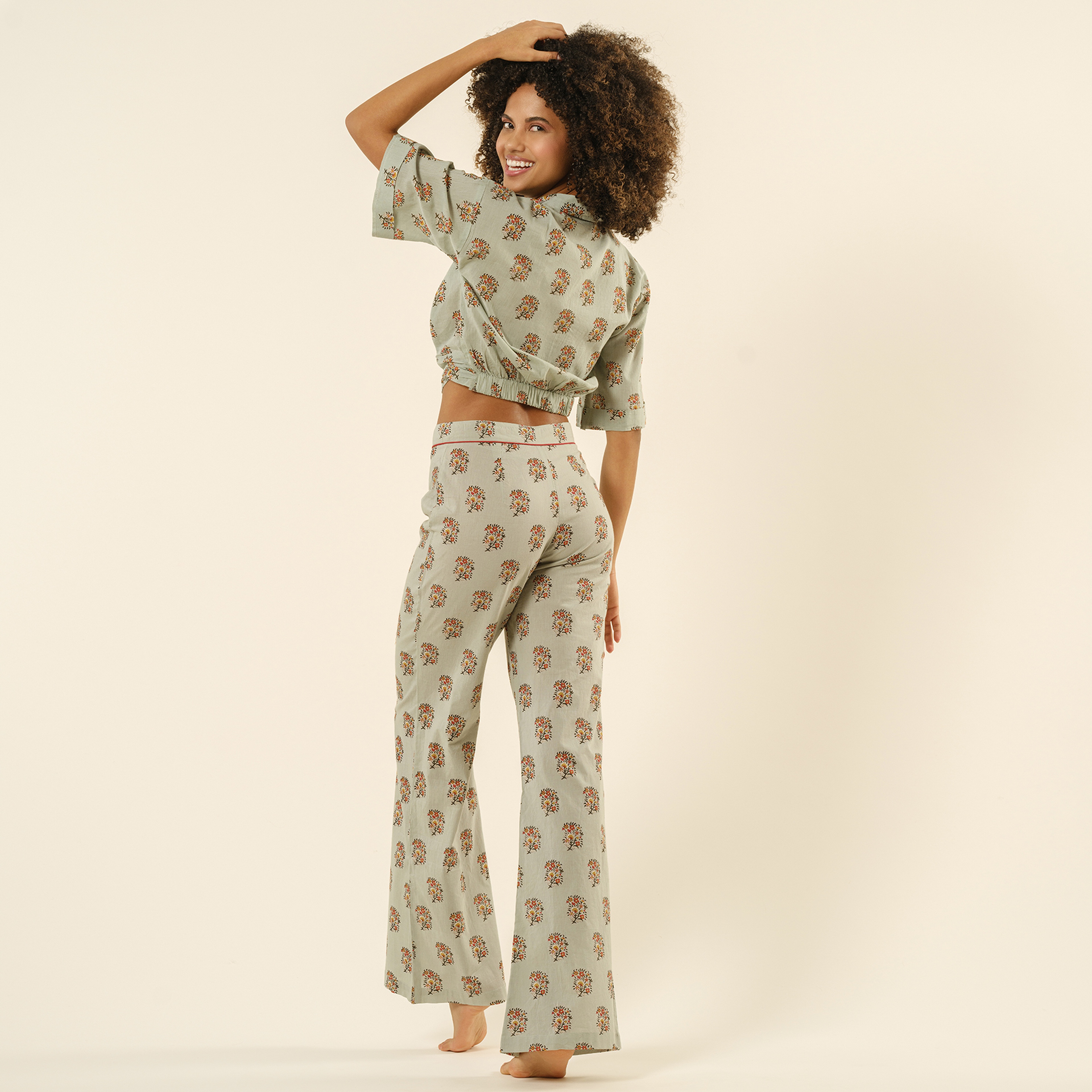 Gaya El Baskısı Pamuk Pantolon - Yeşil