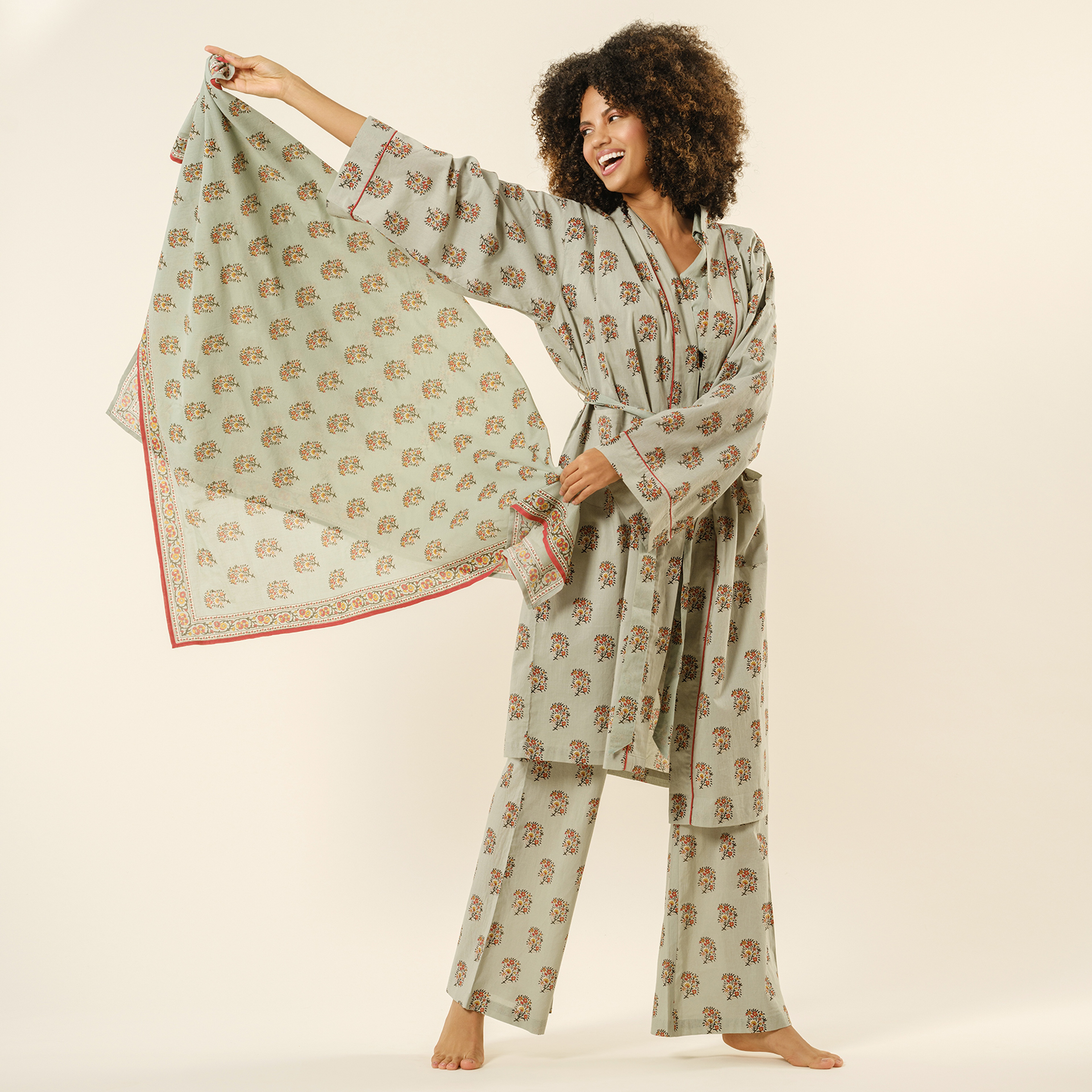 Gaya El Baskısı Pamuk Pantolon - Yeşil