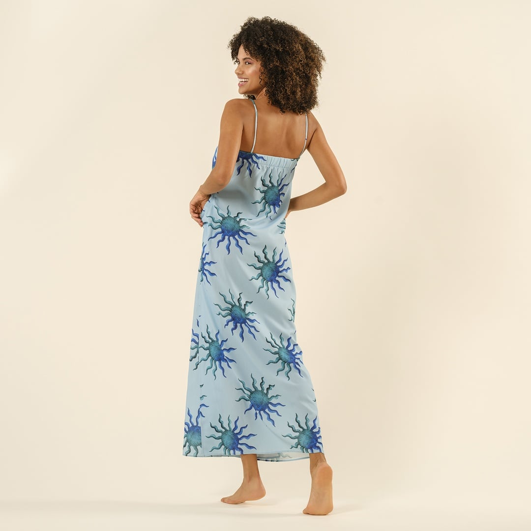 Protı Dijital Baskılı Askılı Elbise - Mavi