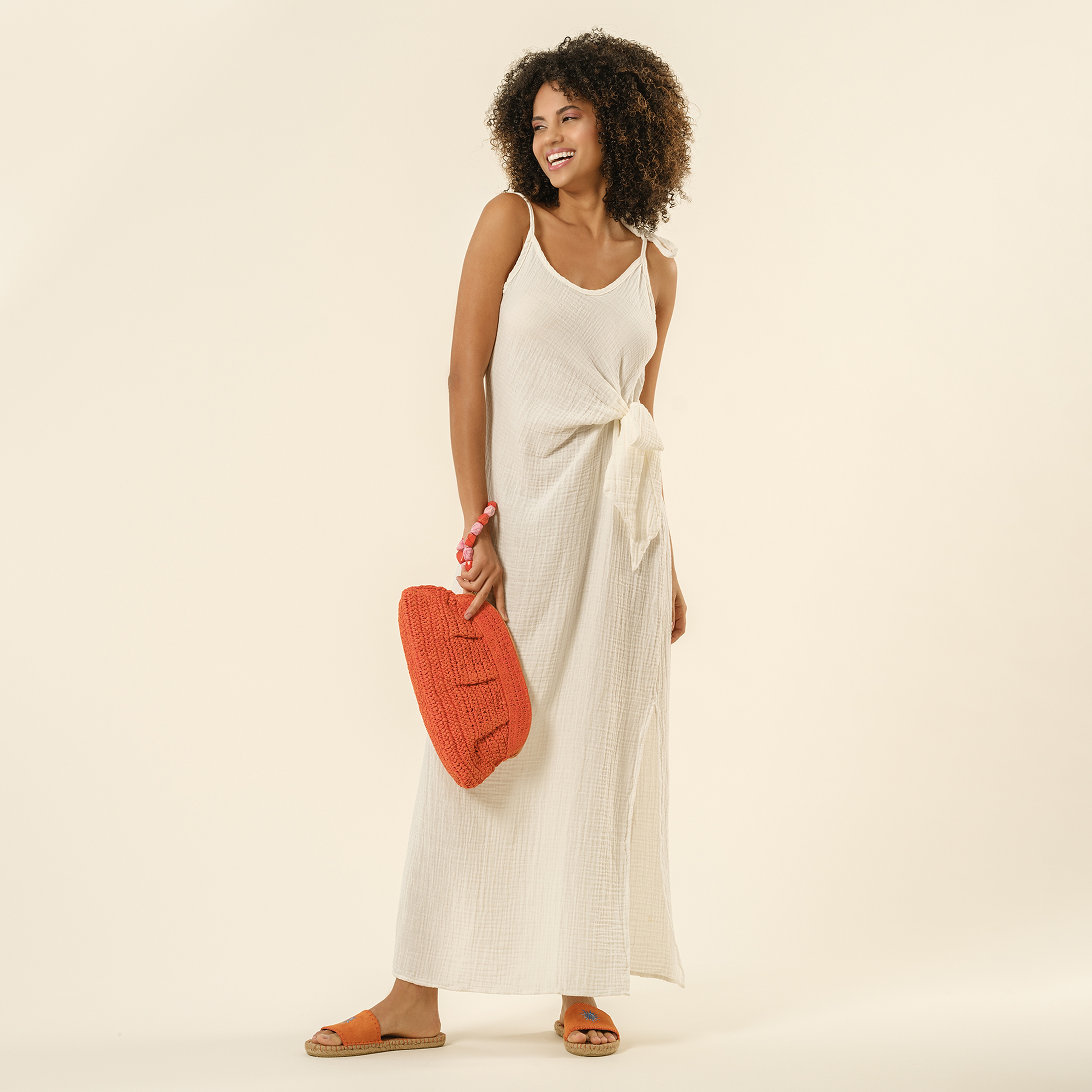 Protı Askılı Elbise - Ekru