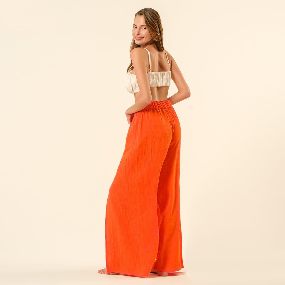 Tavas Yırtmaçlı %100 Pamuk Pantolon - Turuncu