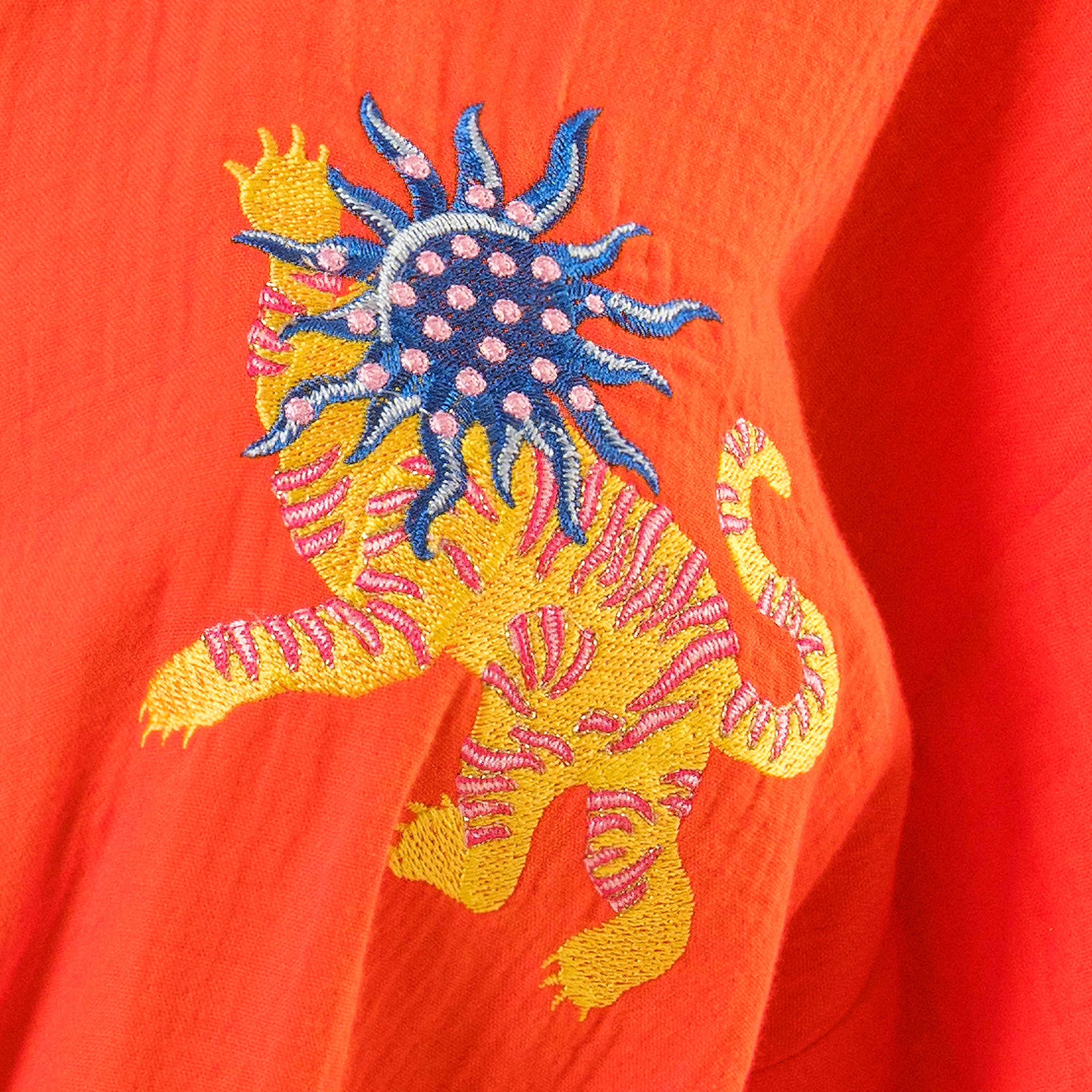 Tavas Nakışlı %100 Pamuk Kimono - Turuncu