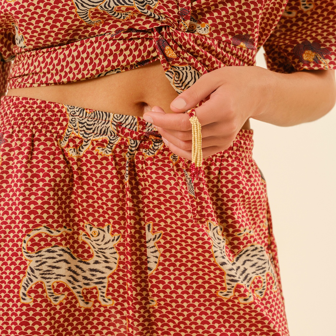 Gaya El Baskısı Pantolon - Kırmızı