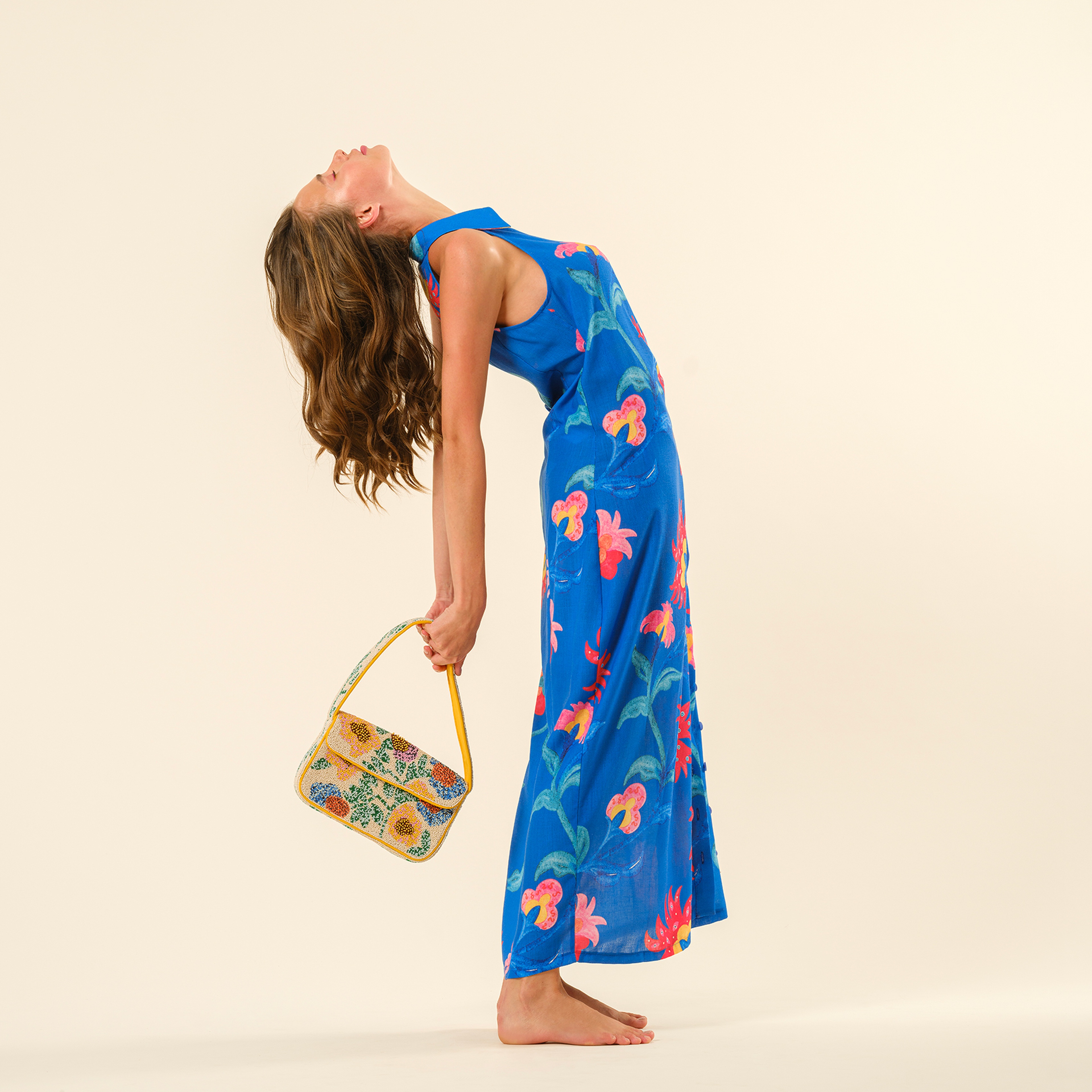 Protı Dijital Baskılı Şantuklu Elbise - Lacivert