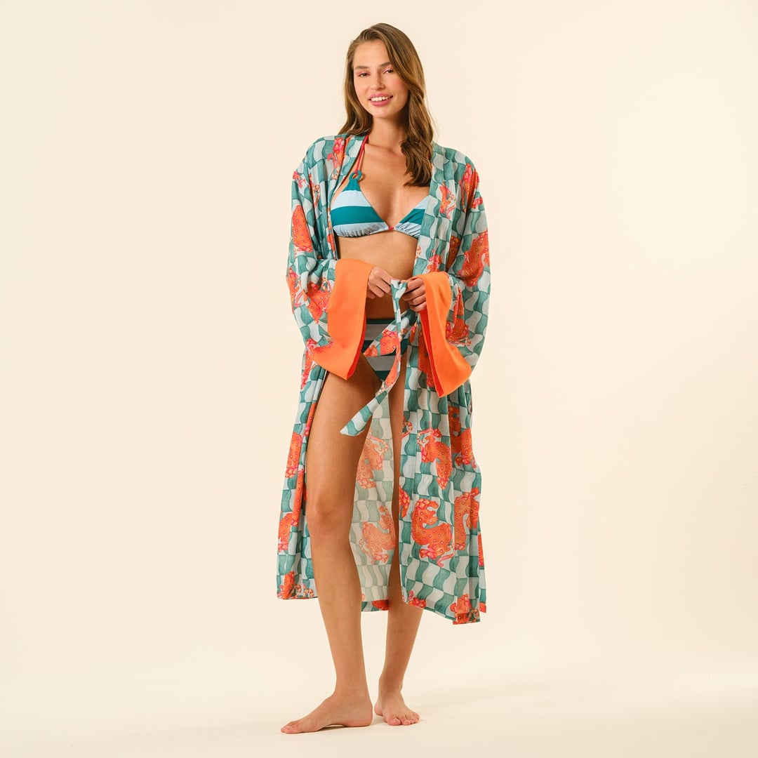 Tavas Dijital Baskılı Kimono - Yeşil