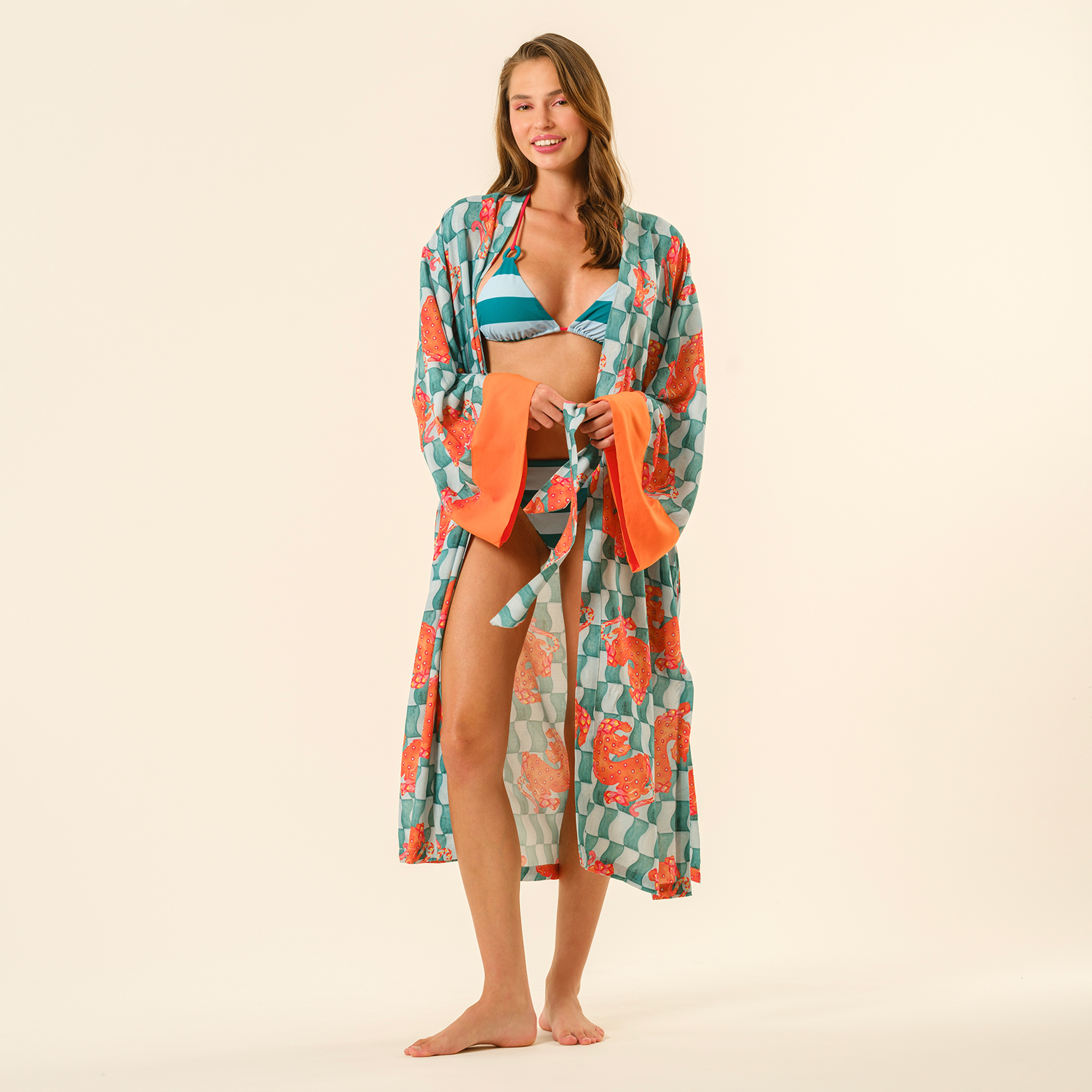 Tavas Dijital Baskılı Kimono - Yeşil