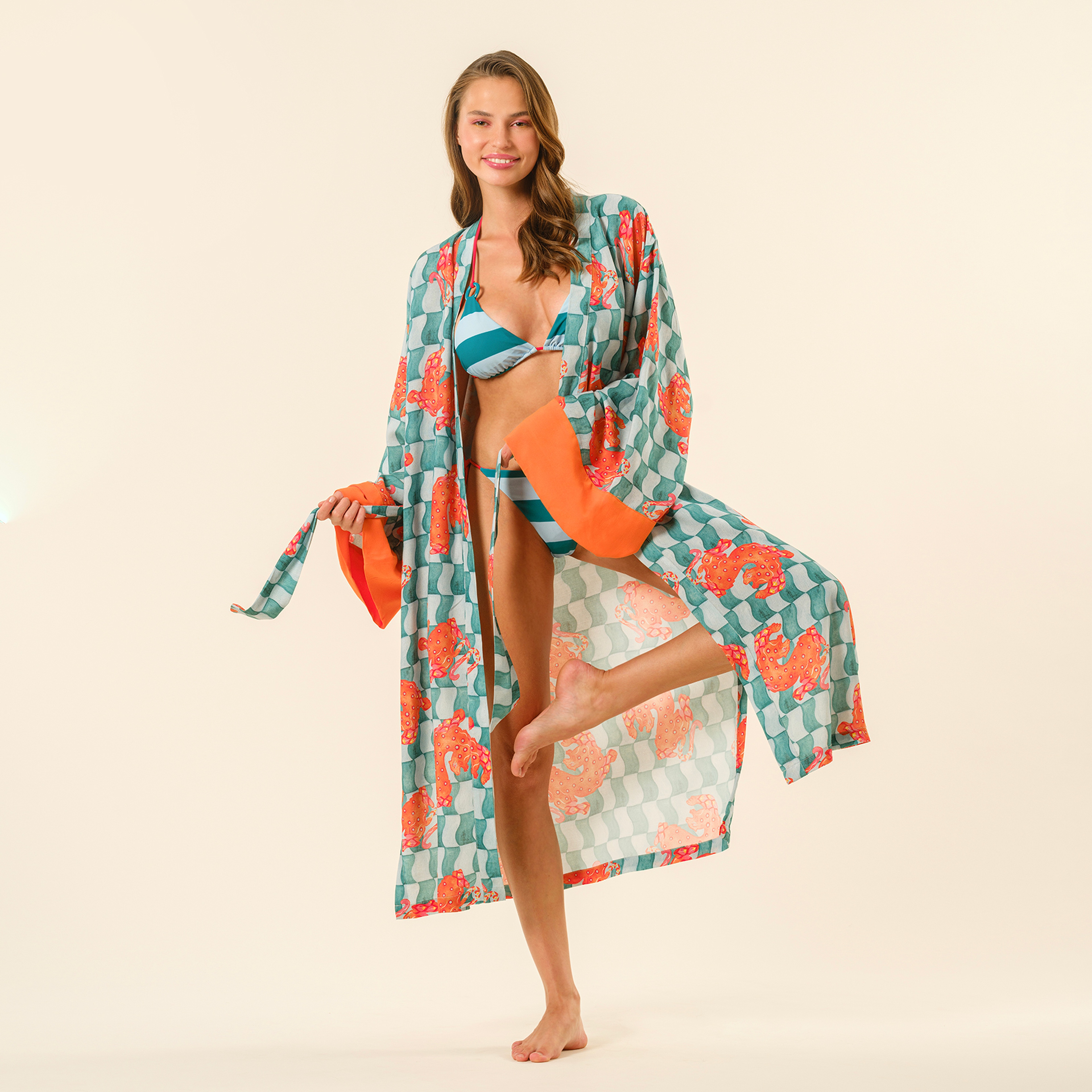 Tavas Dijital Baskılı Kimono - Yeşil