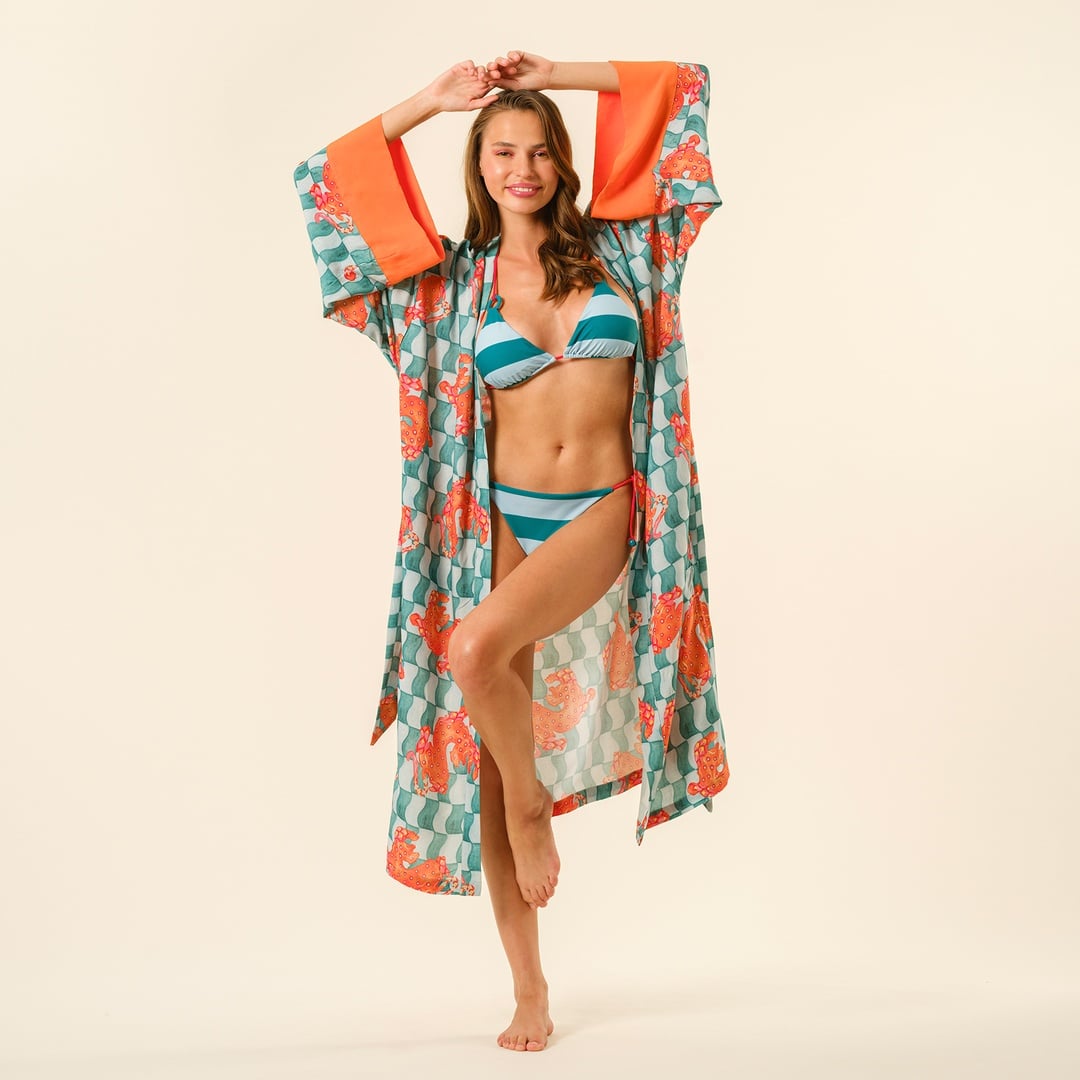 Tavas Dijital Baskılı Kimono - Yeşil