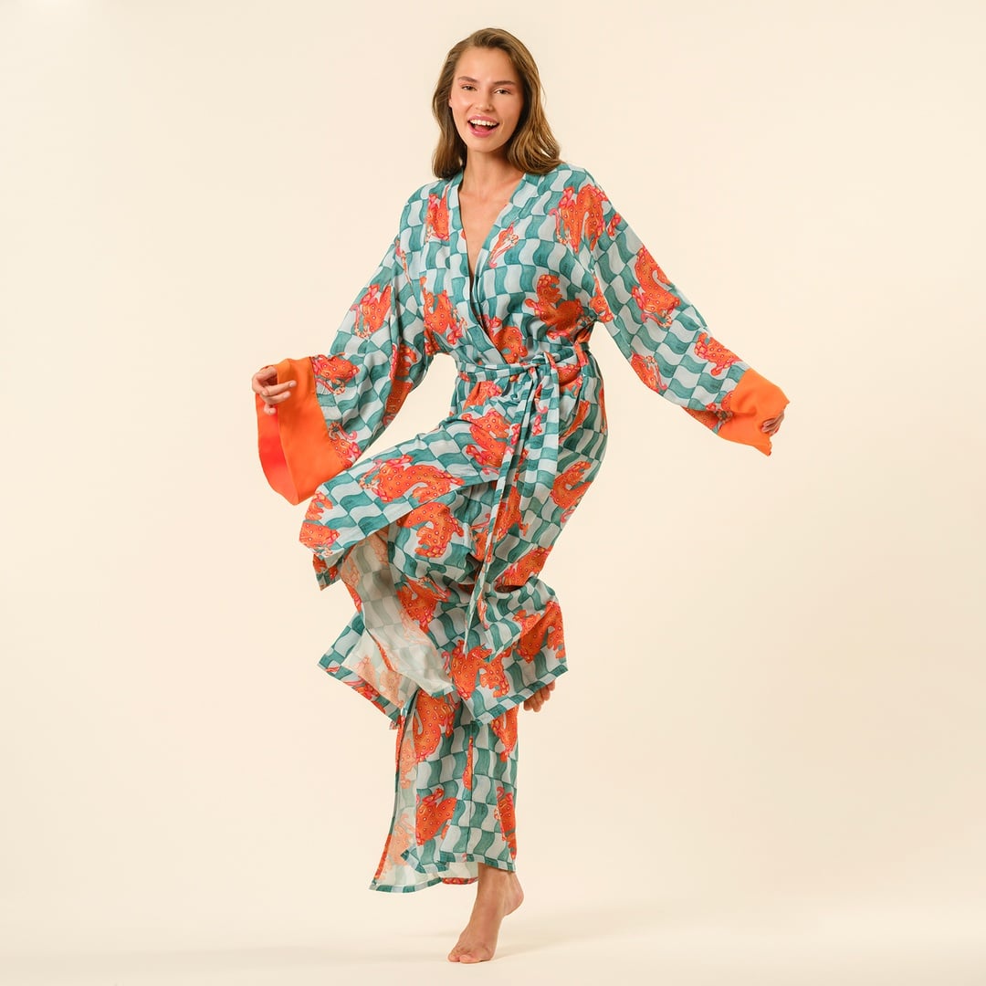 Tavas Dijital Baskılı Kimono - Yeşil