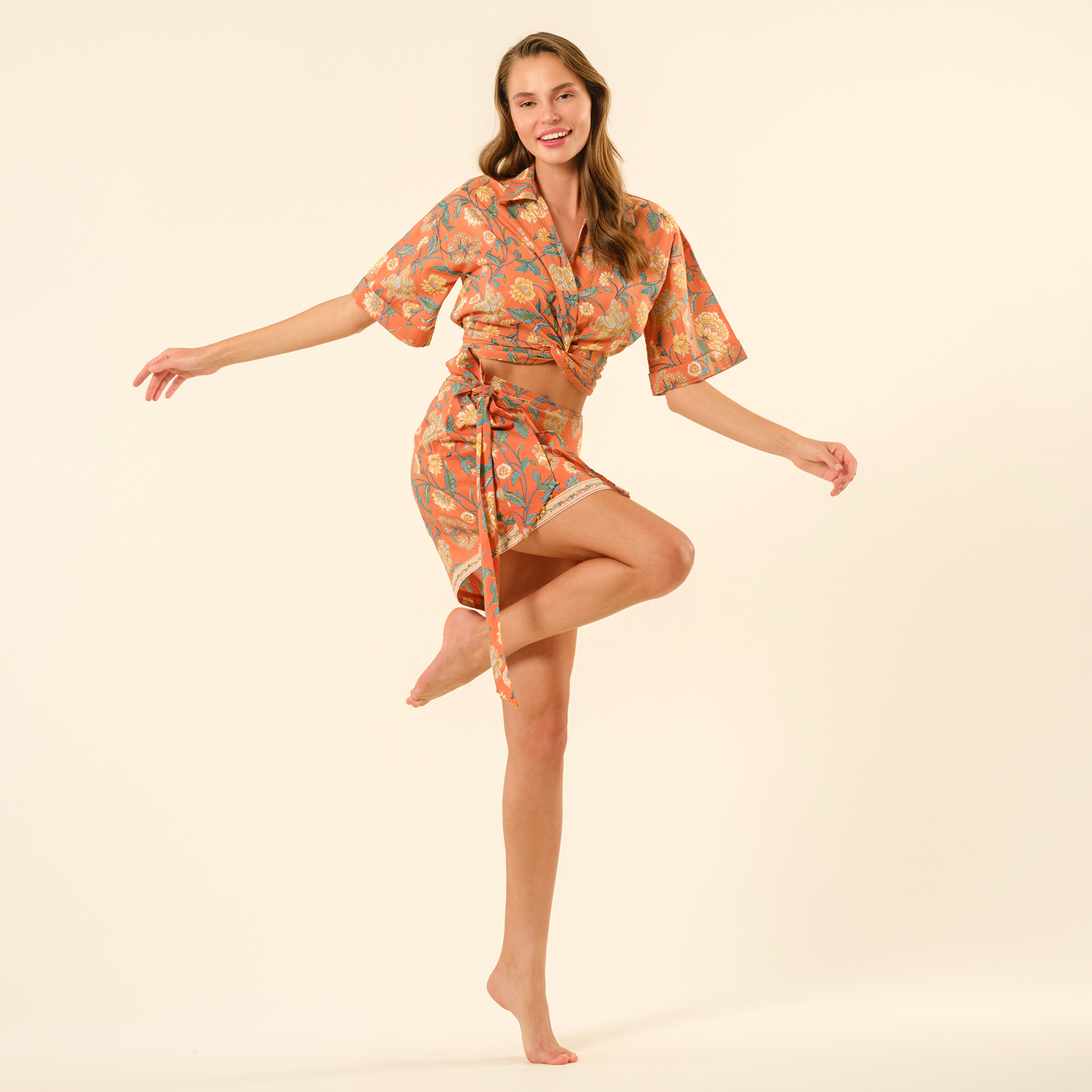 Gaya El Baskısı Etek - Turuncu