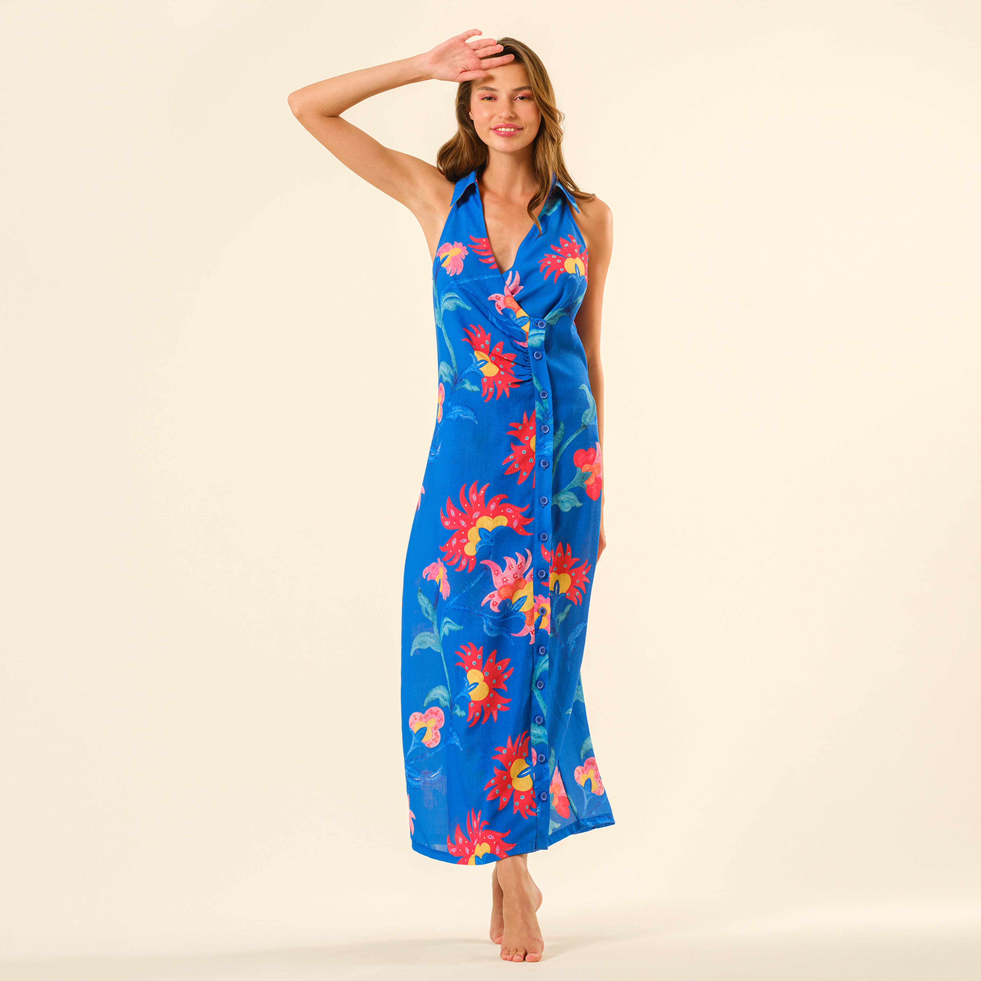 Protı Dijital Baskılı Şantuklu Elbise - Lacivert