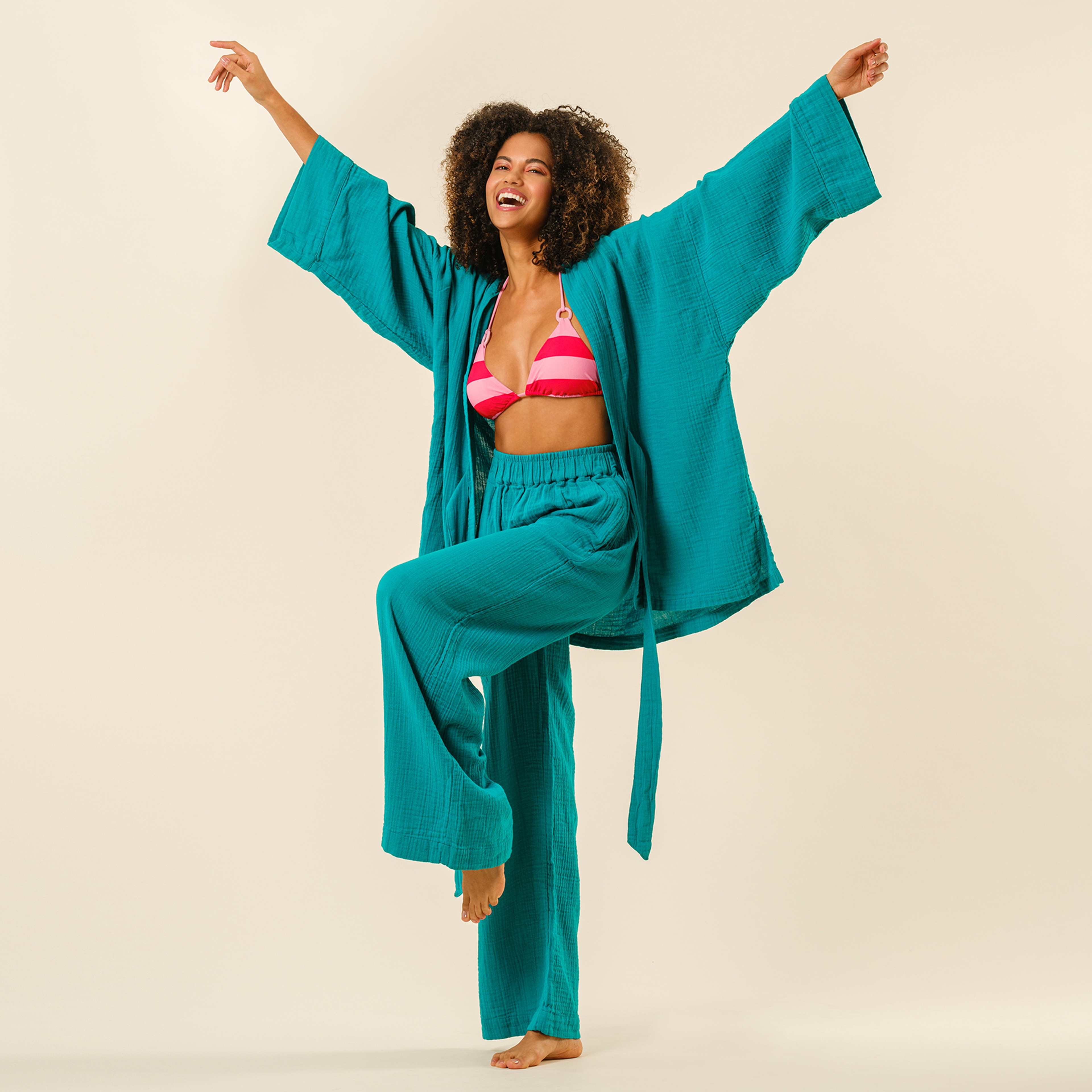 Protı Müslin Kimono - Yeşil