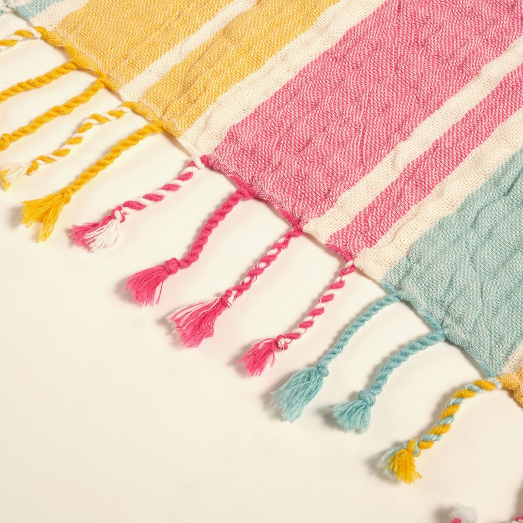 Baklan Saçaklı İplik Boyalı Pamuk %100 Pamuk Peştamal 90x170 Cm Renkli