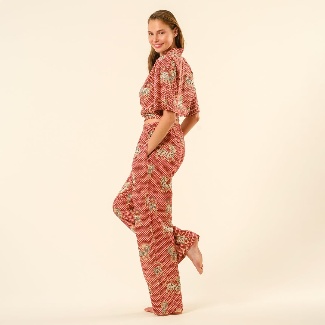 Gaya El Baskısı Pantolon - Kırmızı