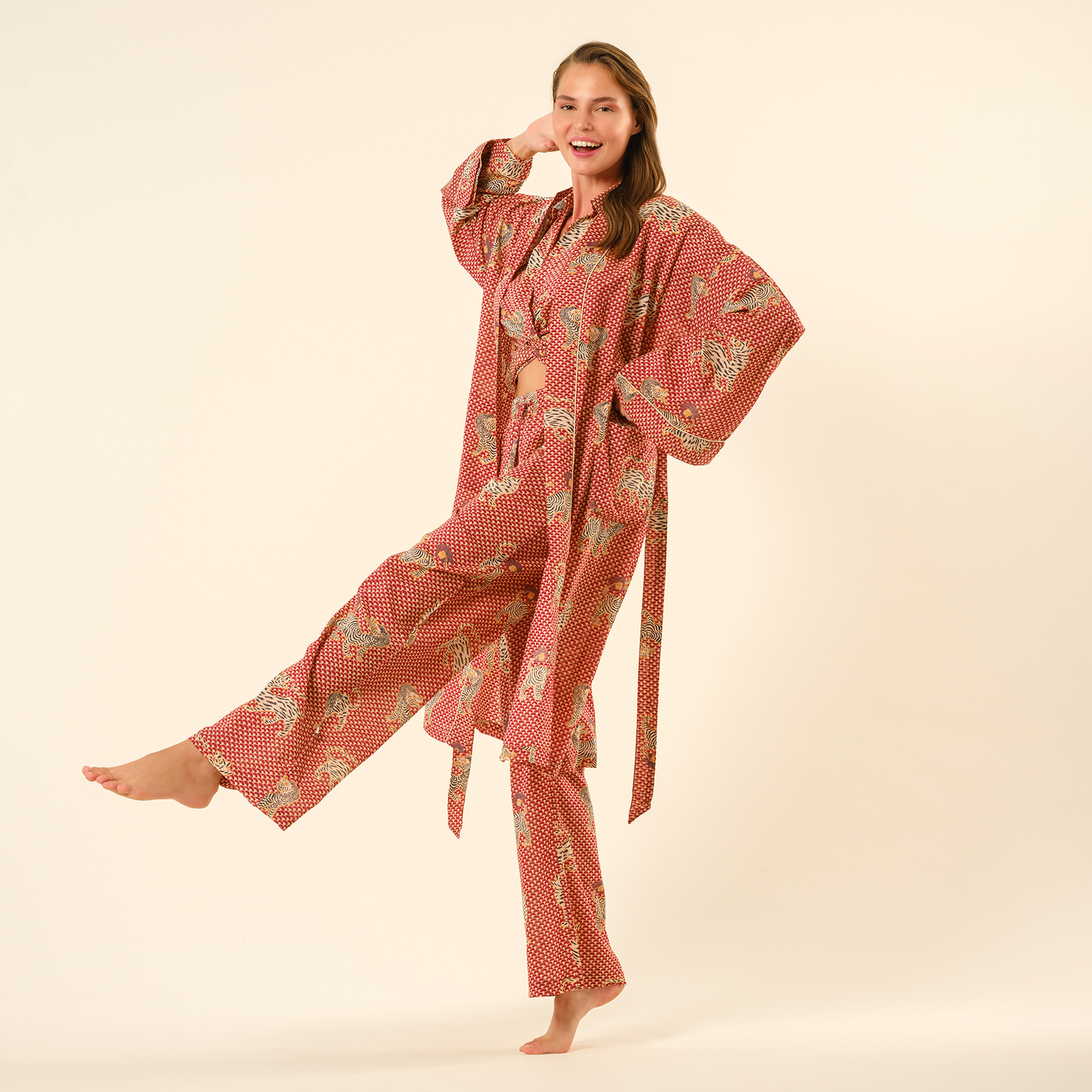 Gaya El Baskısı Pantolon - Kırmızı