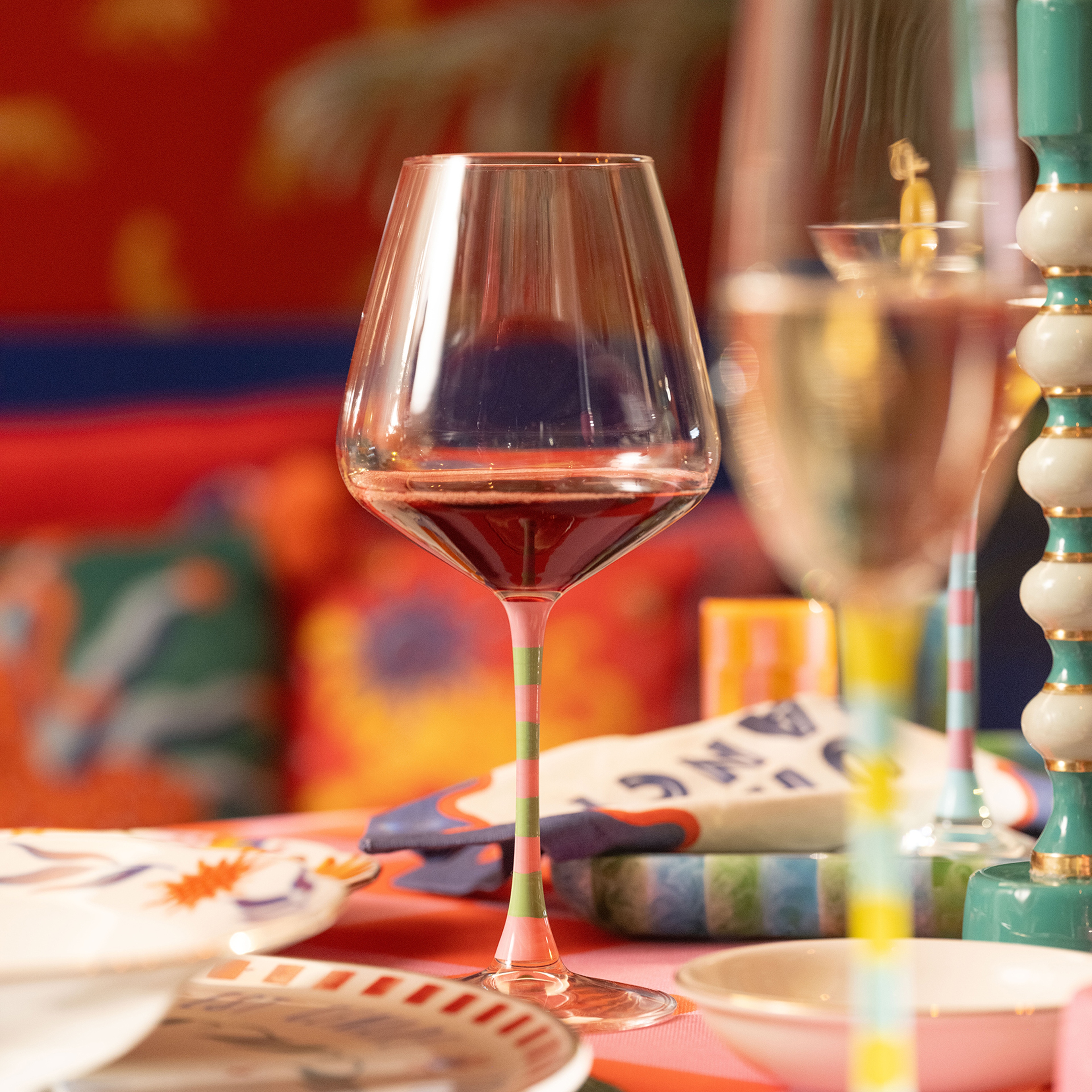 Loess Cam Kadeh 580 Ml Pembe - Yeşil