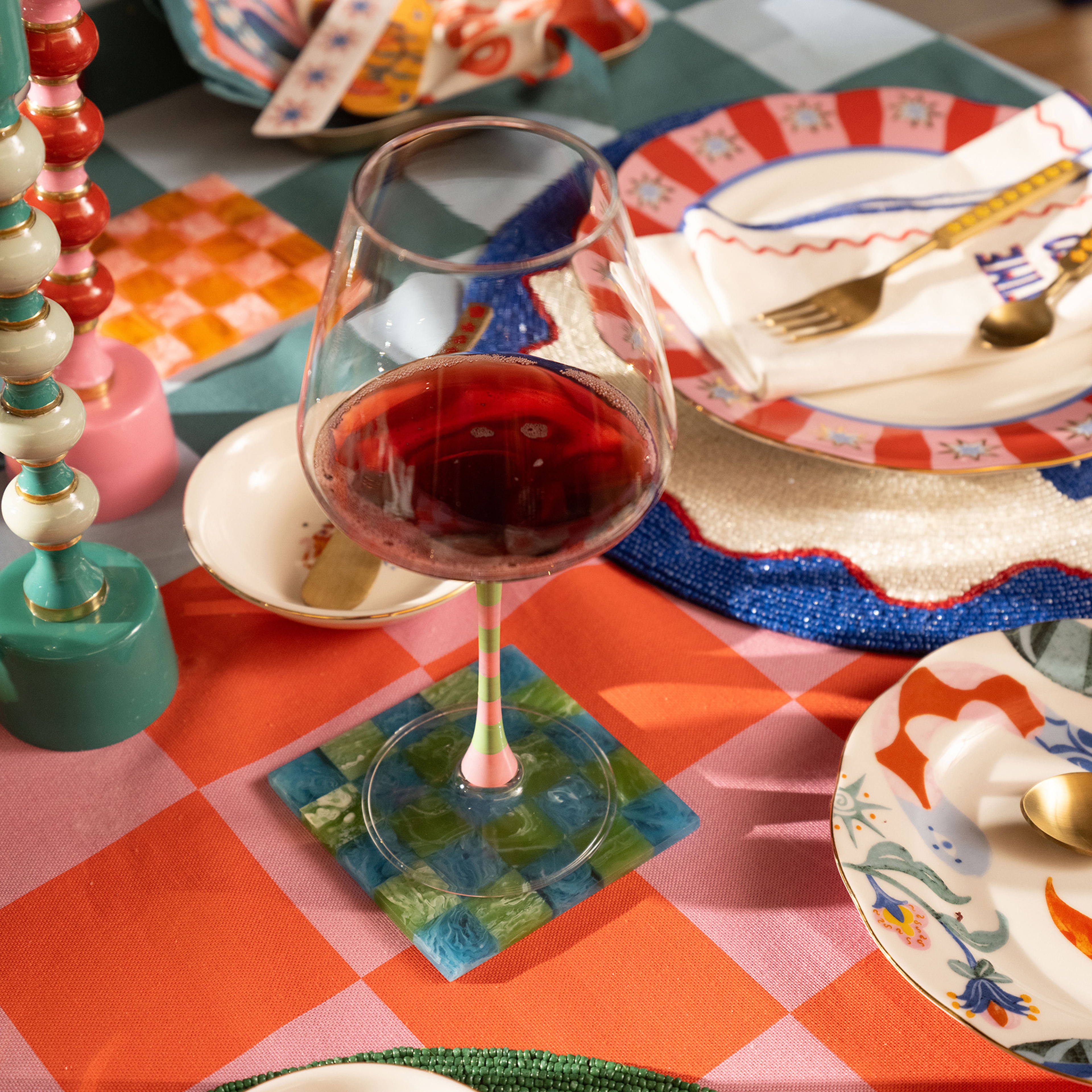 Loess Cam Kadeh 580 Ml Pembe - Yeşil