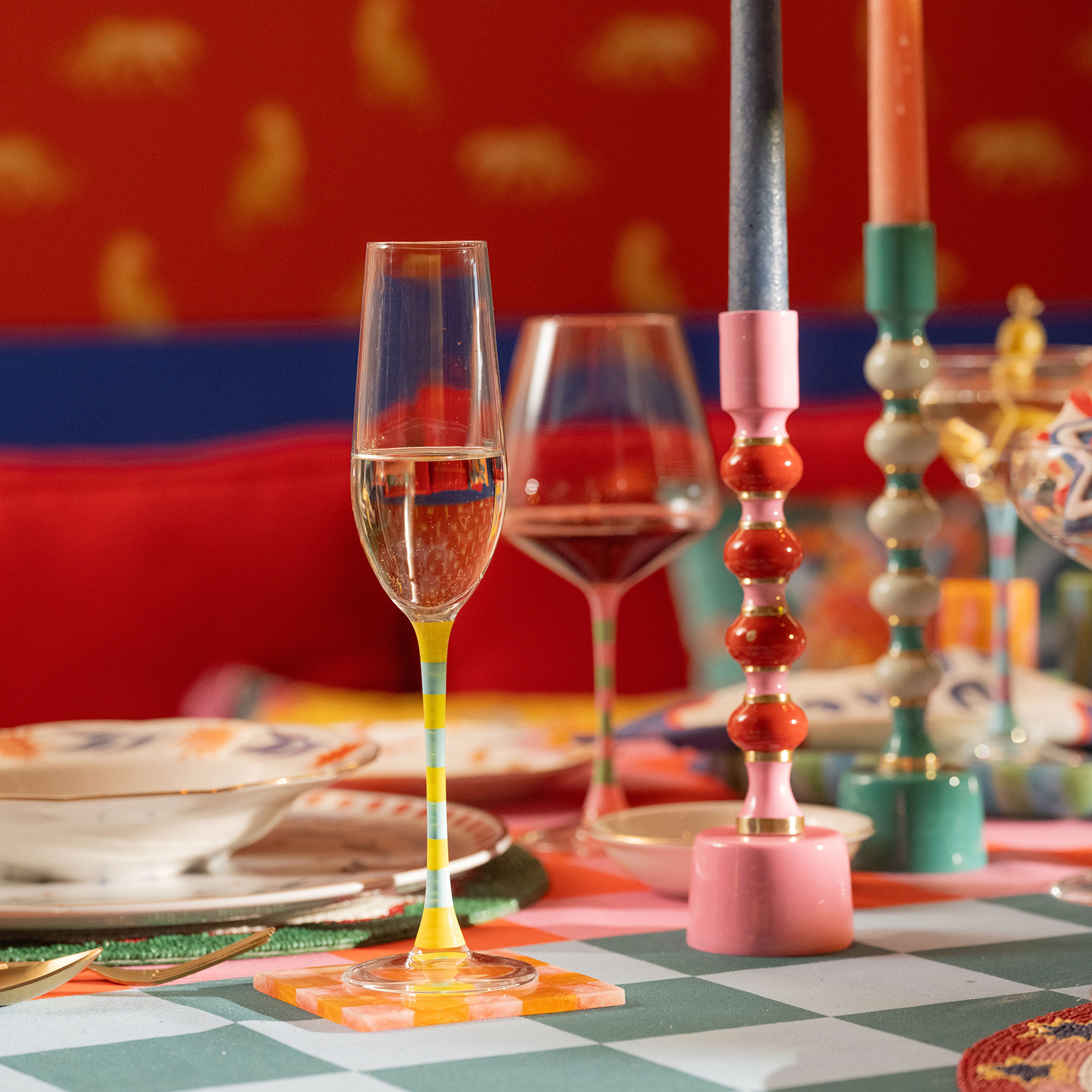 Loess Cam Kadeh 180 Ml Mavi - Sarı