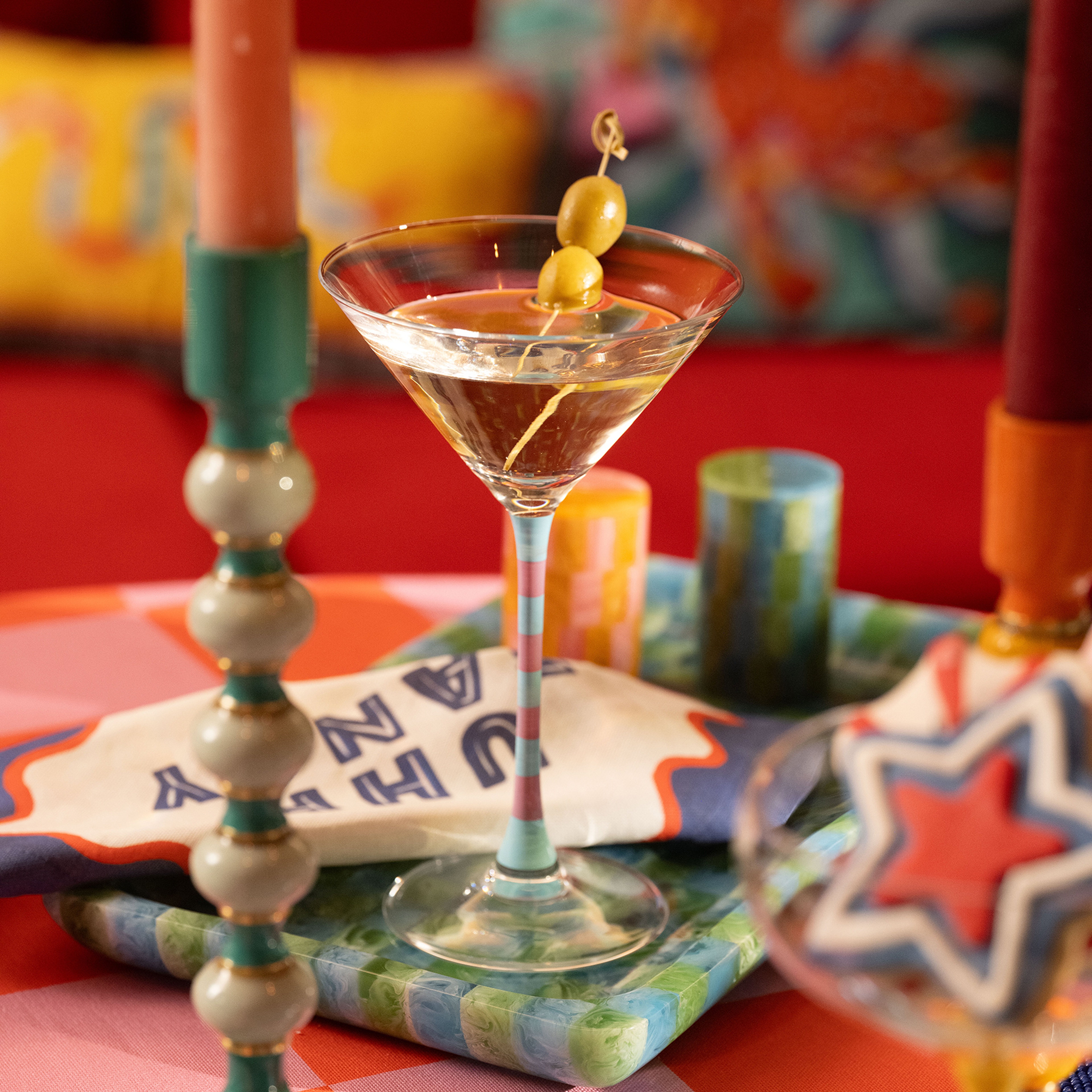 Loess Cam Kadeh 230 Ml Pembe - Mavi