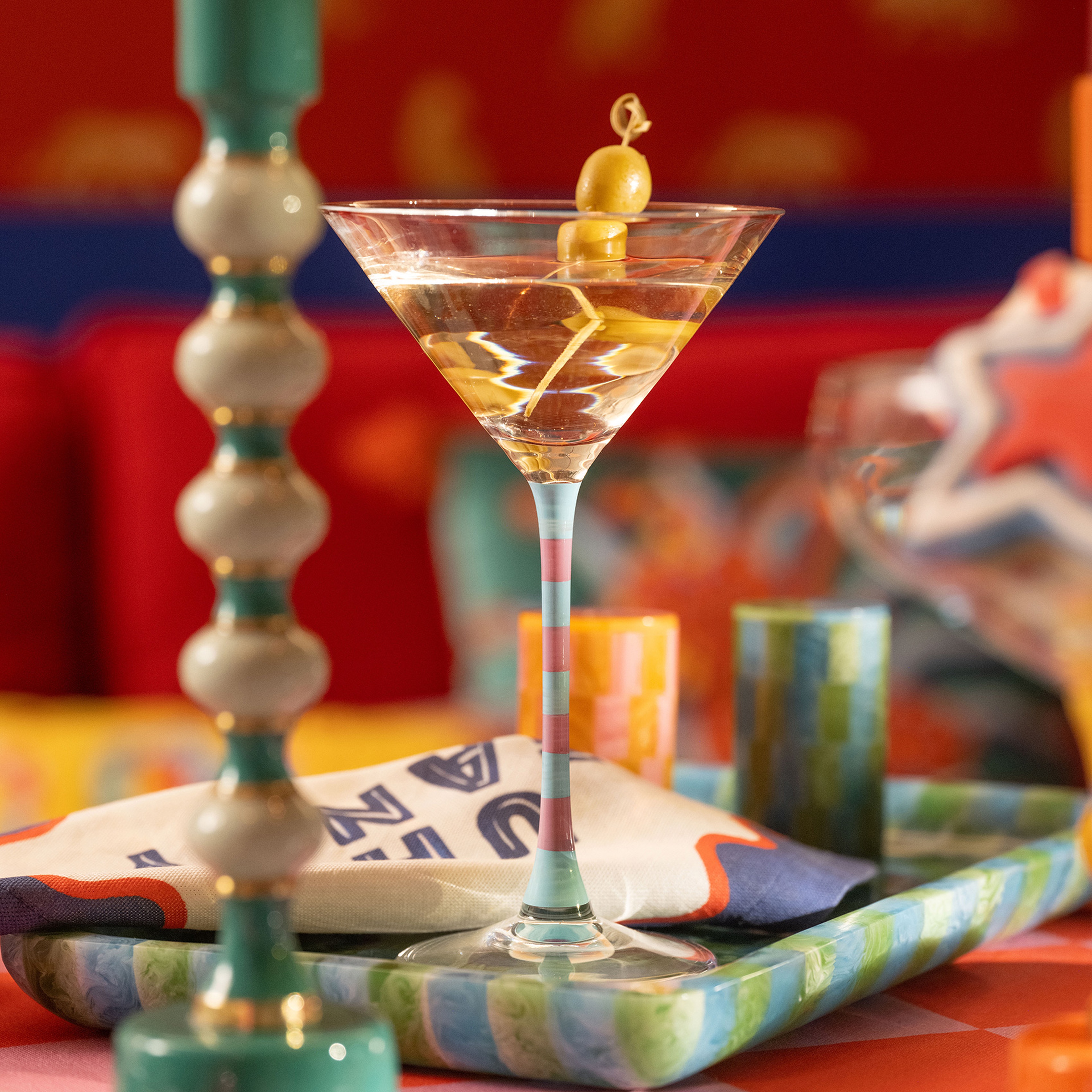 Loess Cam Kadeh 230 Ml Pembe - Mavi