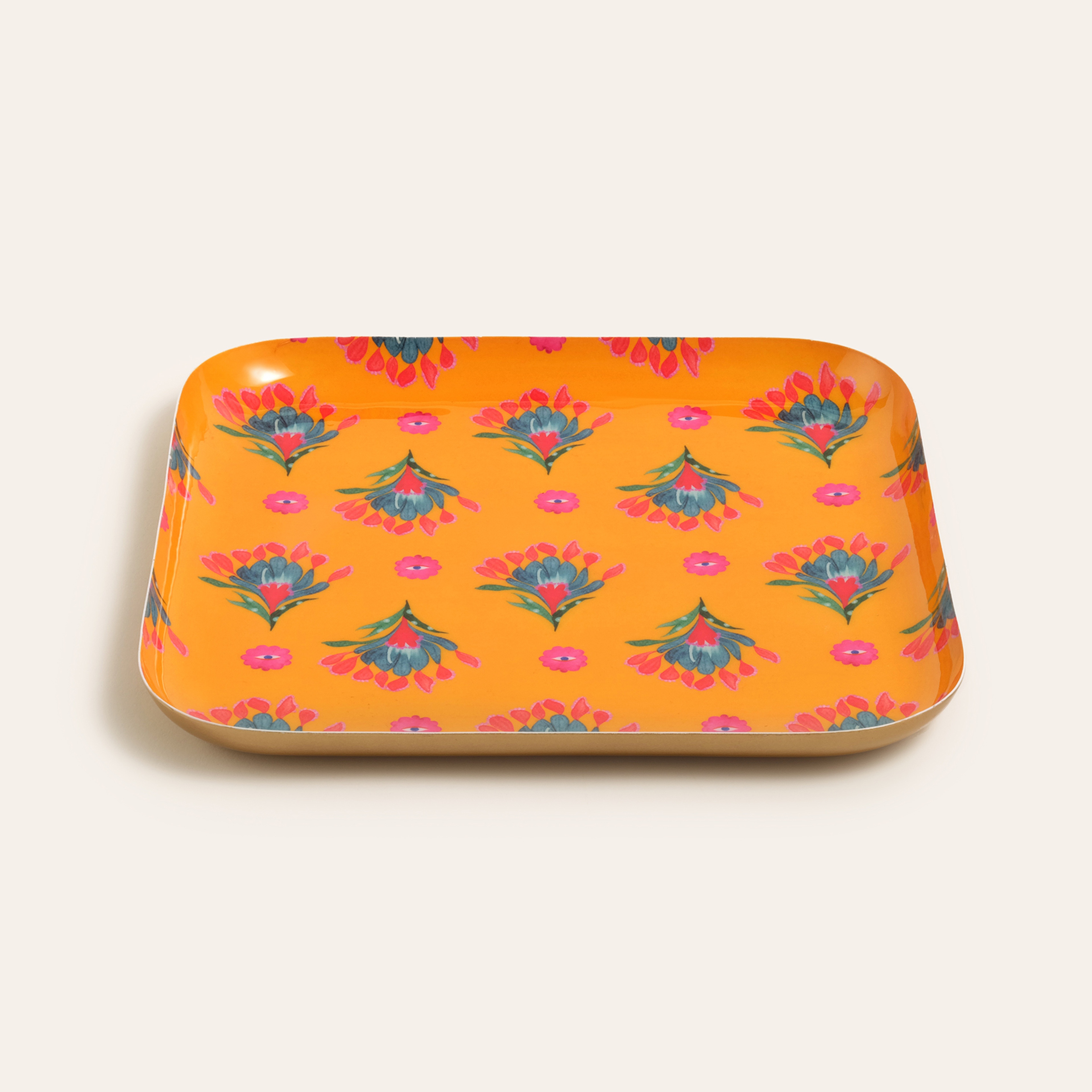 Nanpur Metal Dekoratif Tepsi 26x26x2 Cm Sarı