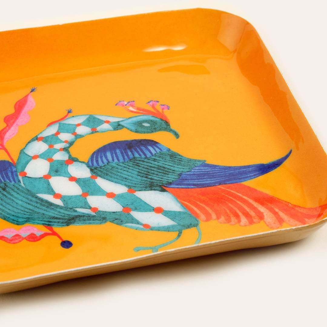 Nanpur Metal Dekoratif Tepsi 15x15x3 Cm Sarı