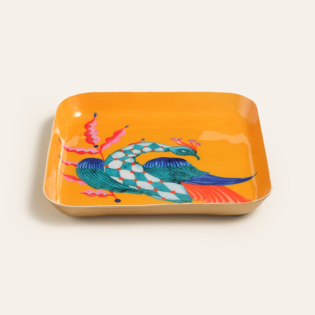 Nanpur Metal Dekoratif Tepsi 15x15x3 Cm Sarı