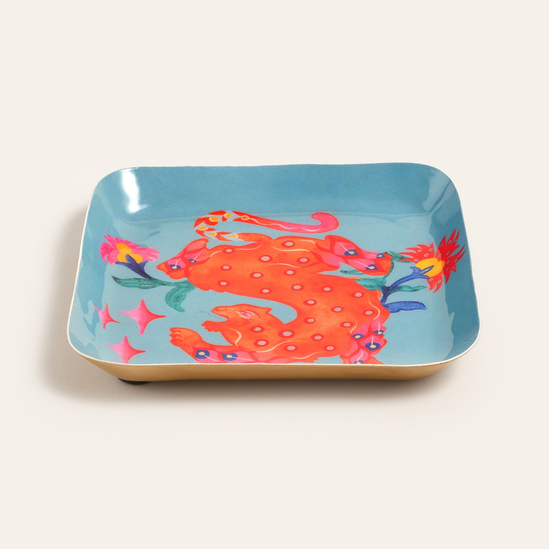 Nanpur Metal Dekoratif Tepsi 15x15x3 Cm Mavi