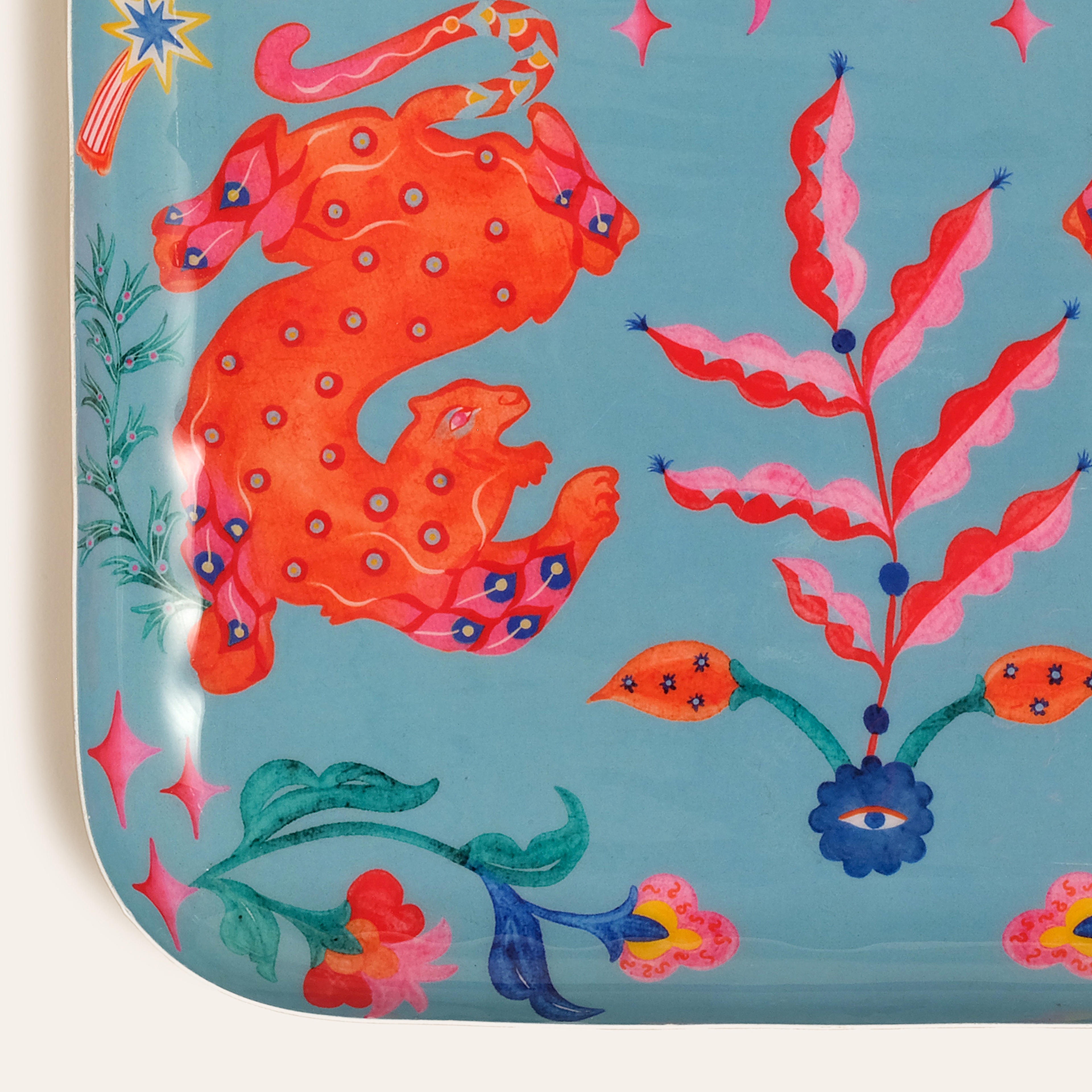 Nanpur Metal Dekoratif Tepsi 26x26x2 Cm Mavi