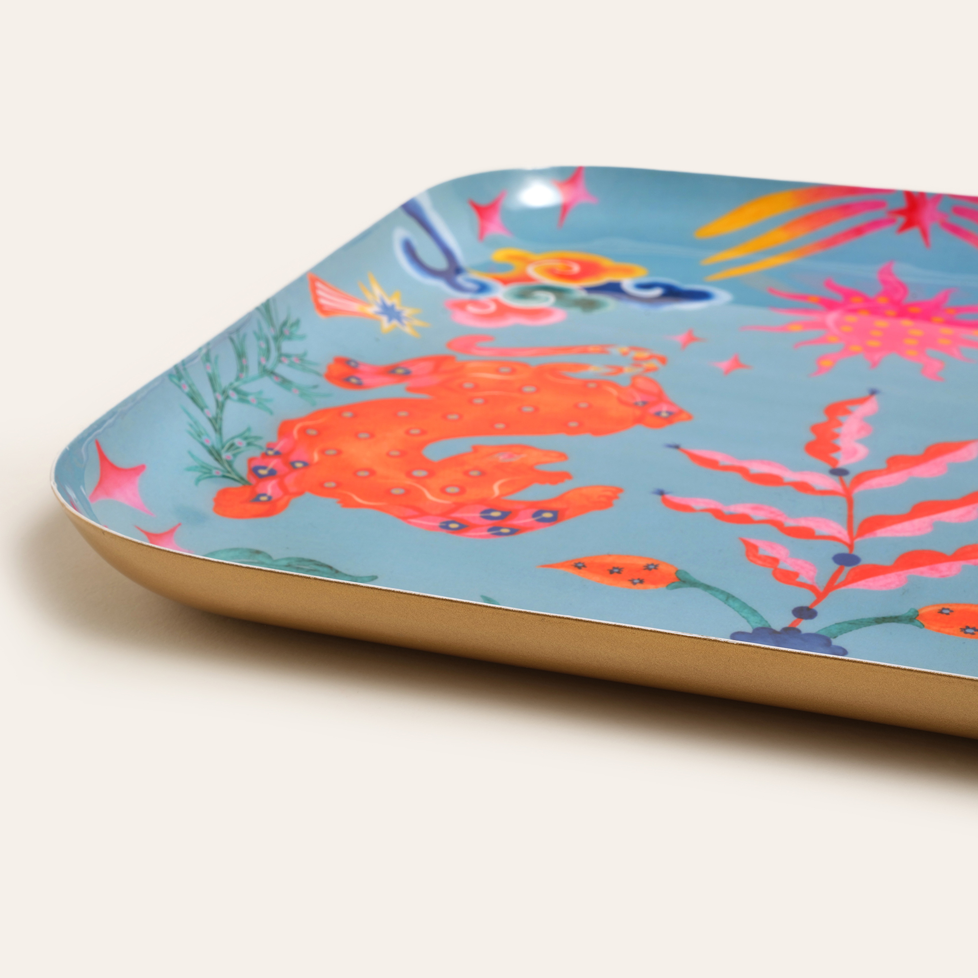 Nanpur Metal Dekoratif Tepsi 26x26x2 Cm Mavi