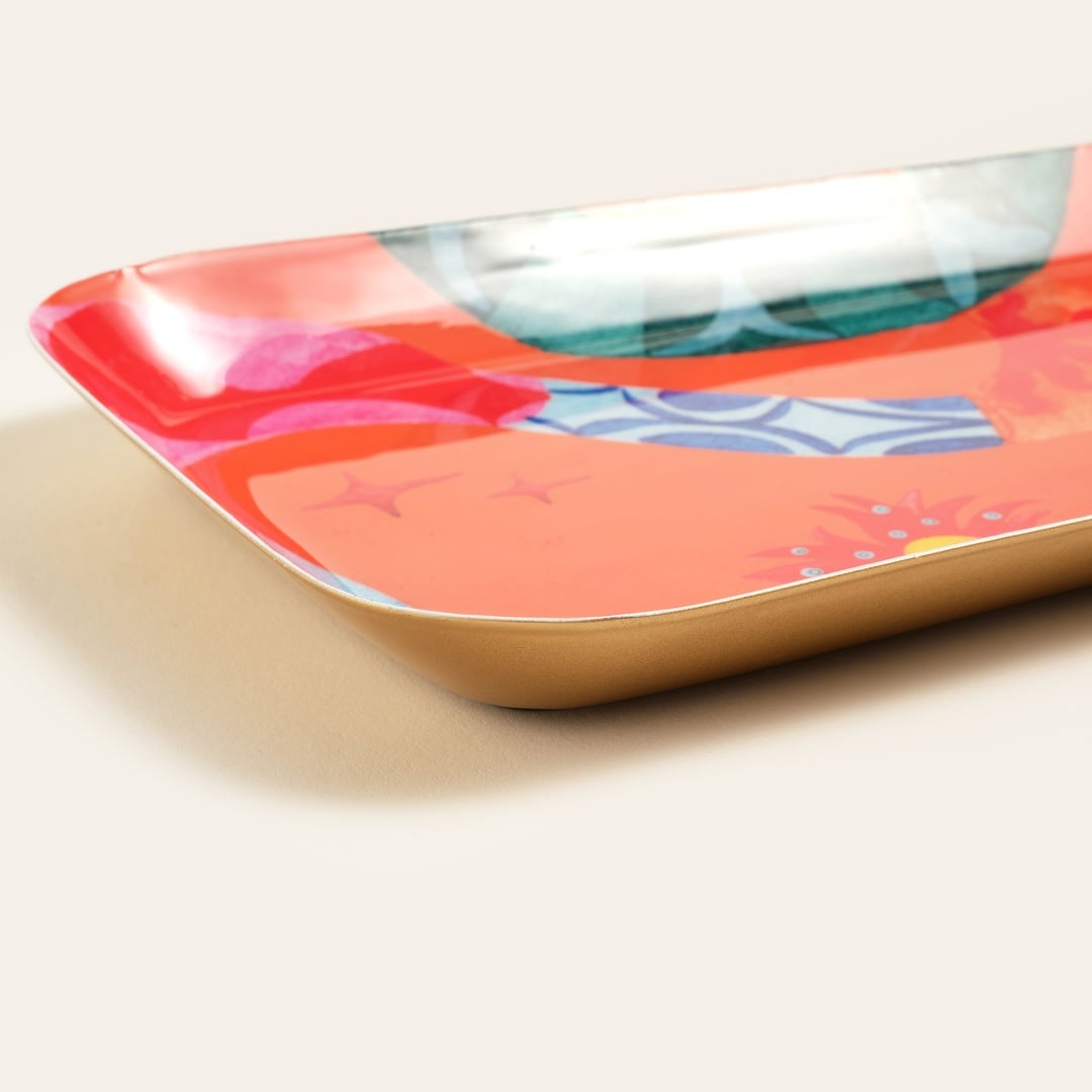 Nanpur Metal Dekoratif Tepsi 42x15x2 Cm Turuncu