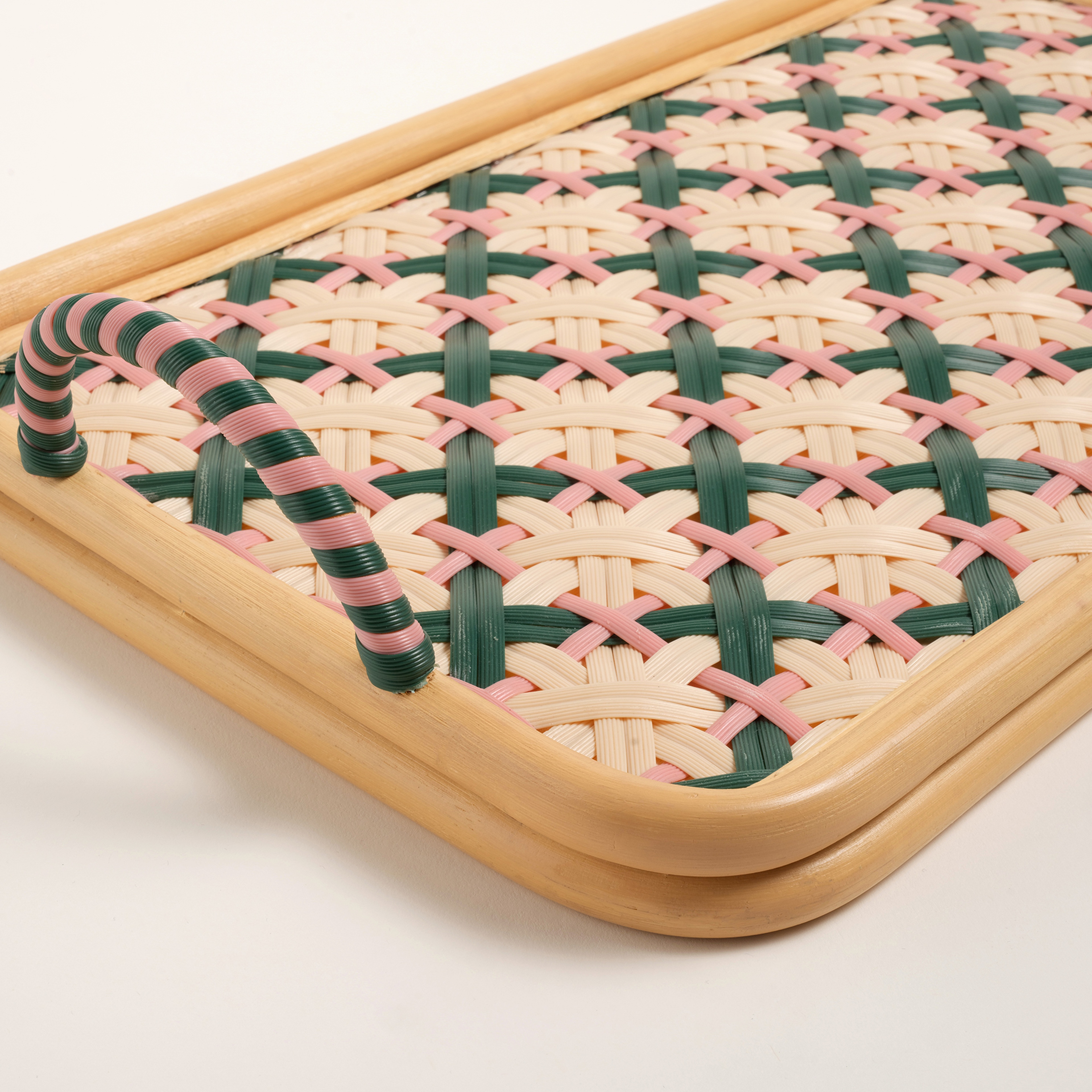 Java Sentetik Rattan Dekoratif Tepsi 51 Cm Pembe