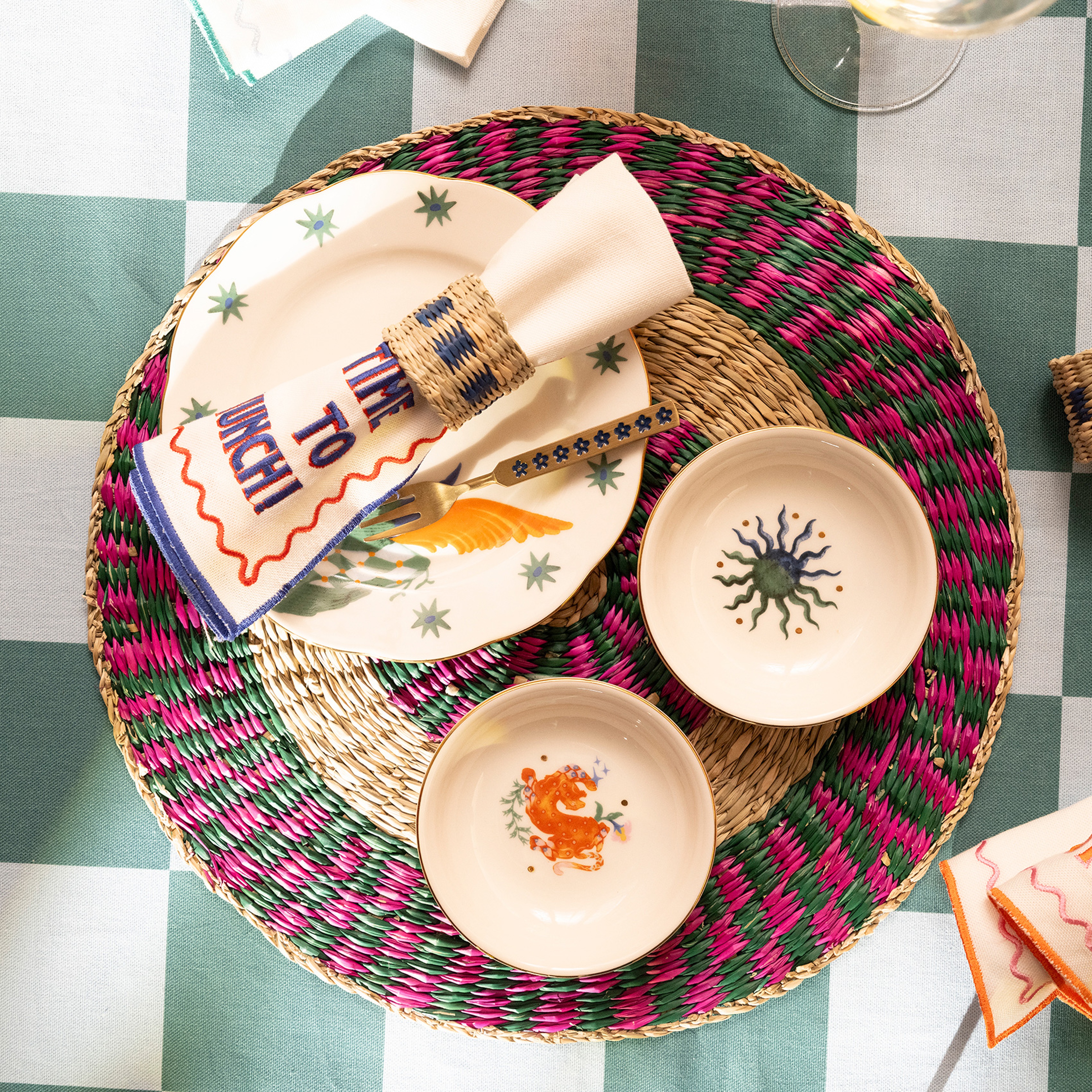 Tam Dao Deniz Çayırı Amerikan Servis 38 Cm Yeşil - Pembe