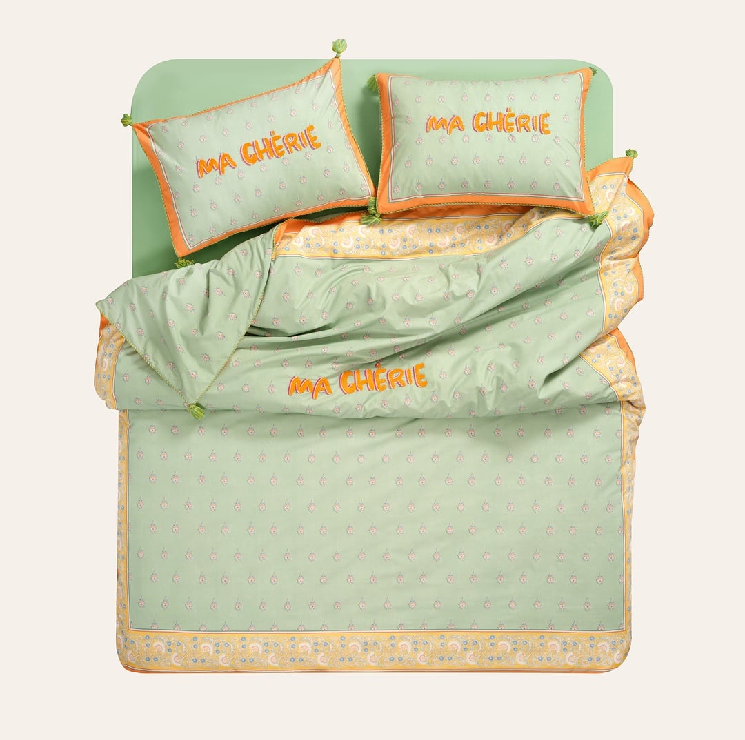 Sansad 200 Tc Püsküllü El İşi Nakışlı E.kıng Sıze Pamuk Percale Nevresim Takımı 260x240 Cm Yeşil