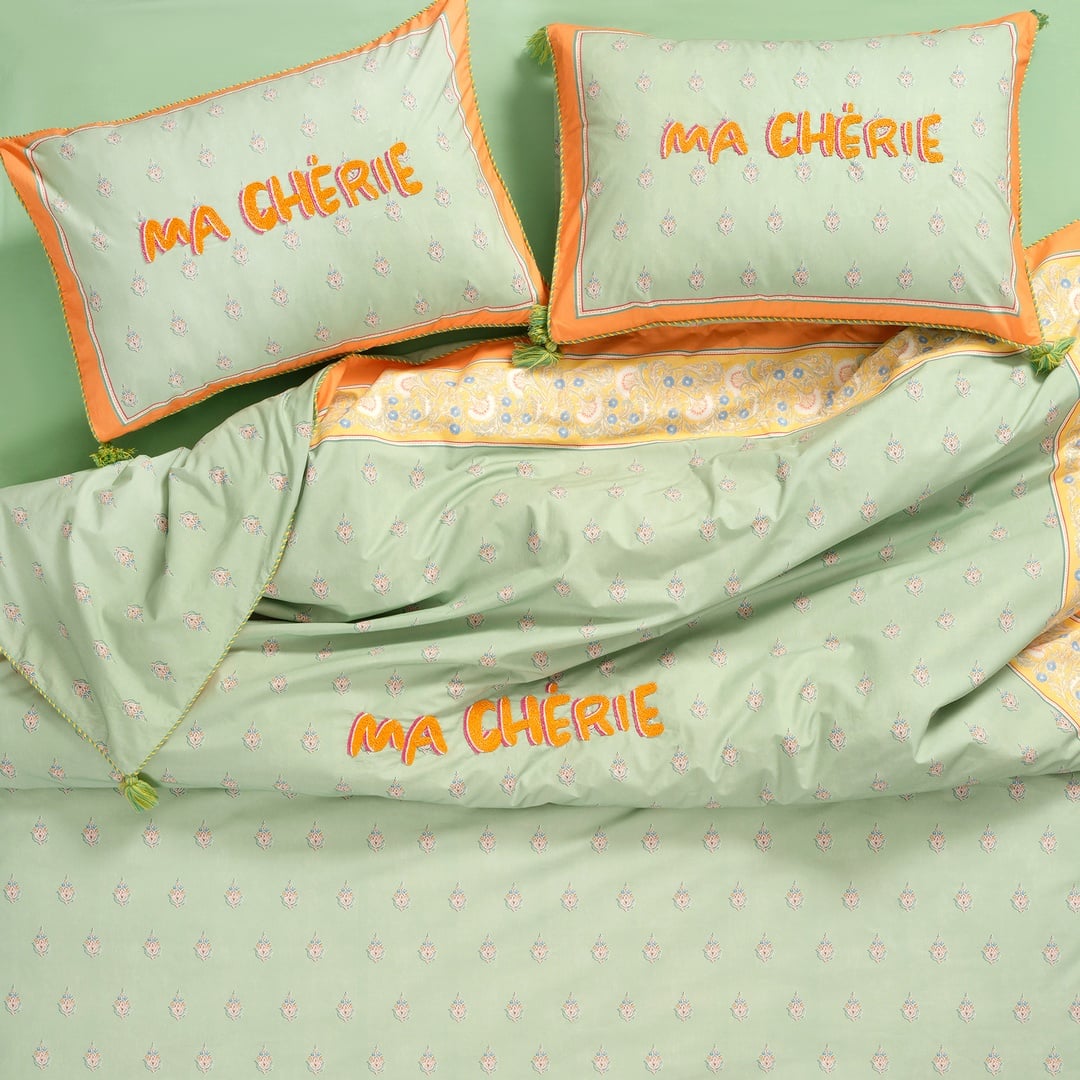 Sansad 200 Tc Püsküllü El İşi Nakışlı E.kıng Sıze Pamuk Percale Nevresim Takımı 260x240 Cm Yeşil