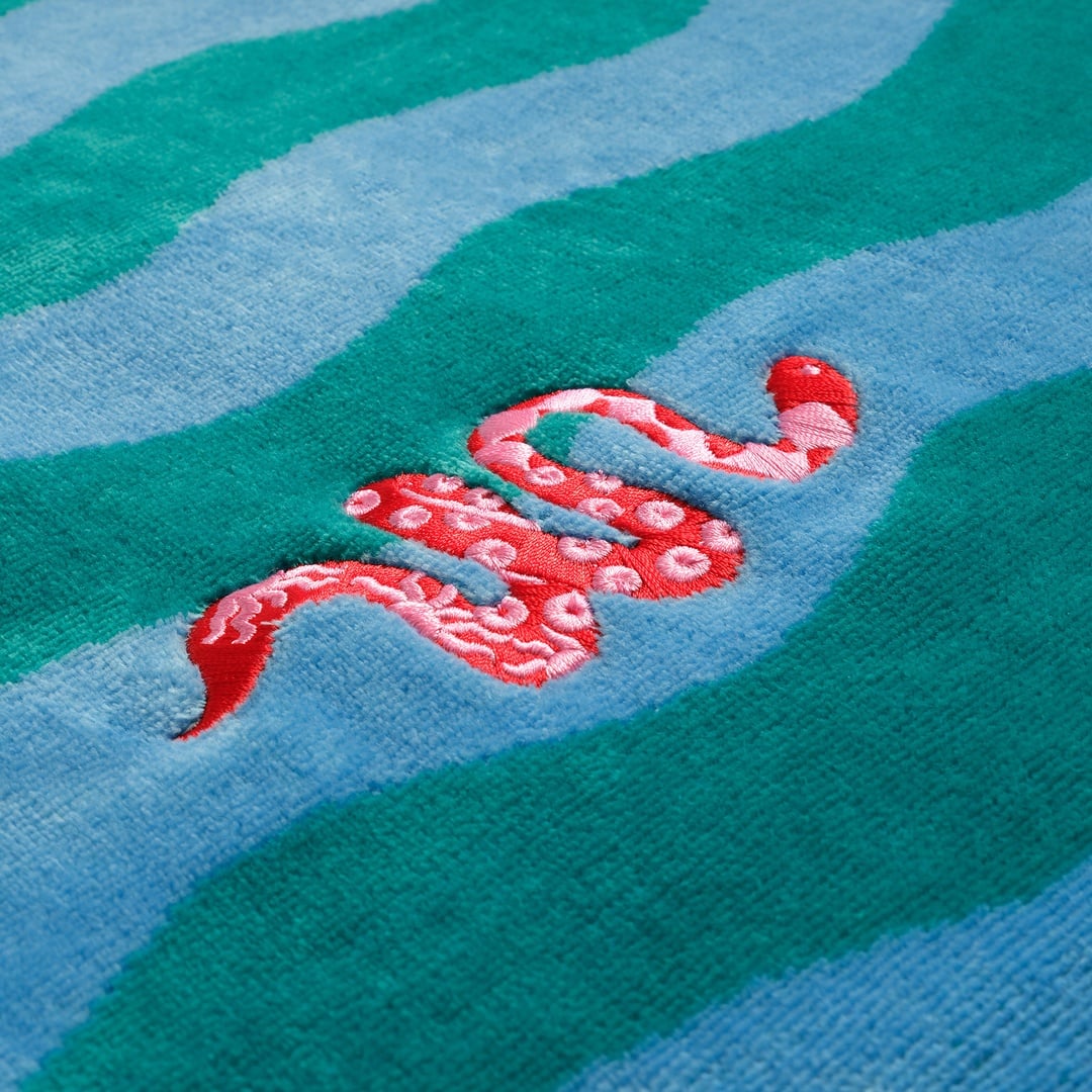 Tabea Nakışlı Pamuk Plaj Havlusu 90x180 Cm Yeşil - Mavi