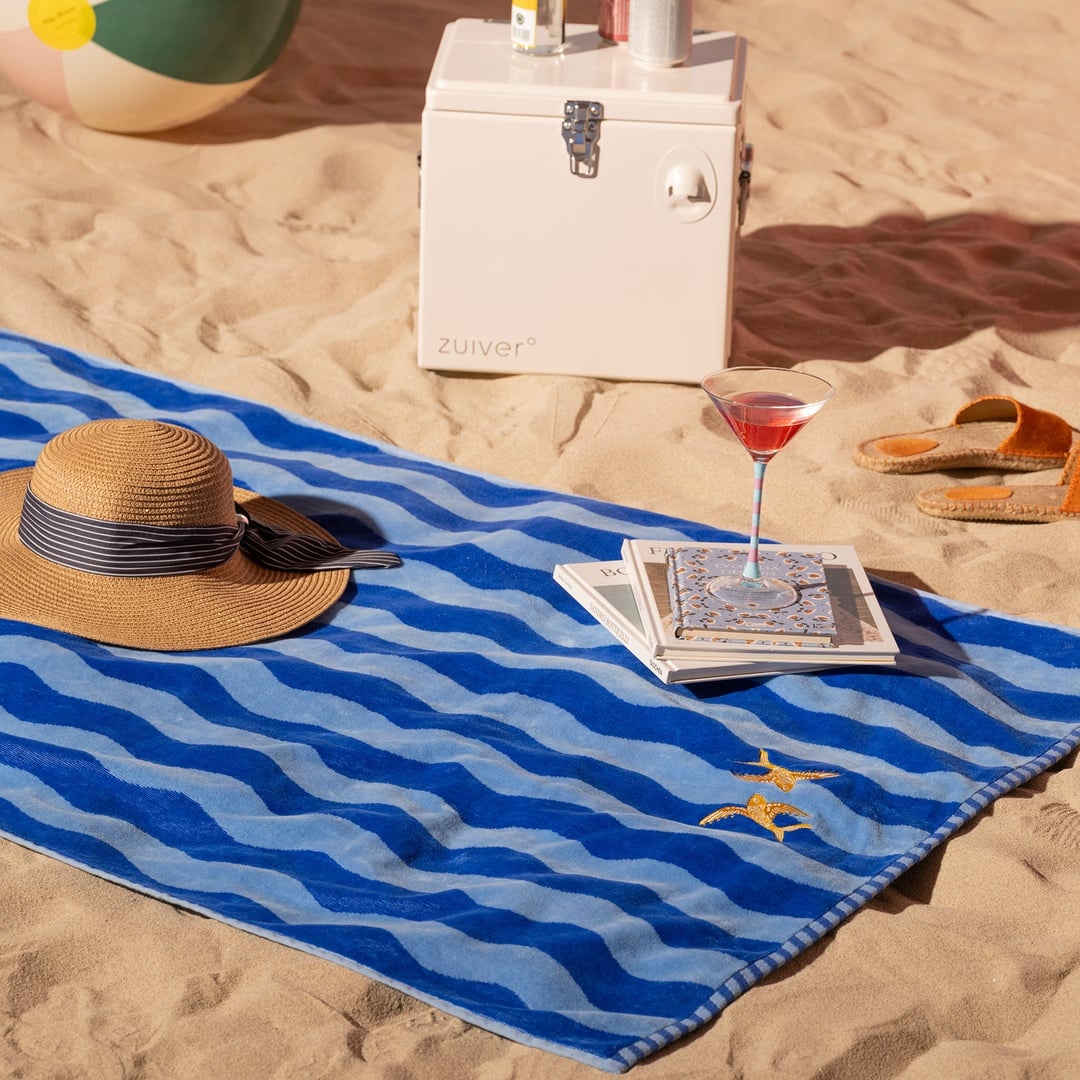 Tabea Nakışlı Pamuk Plaj Havlusu 90x180 Cm Açık Mavi - Koyu Mavi