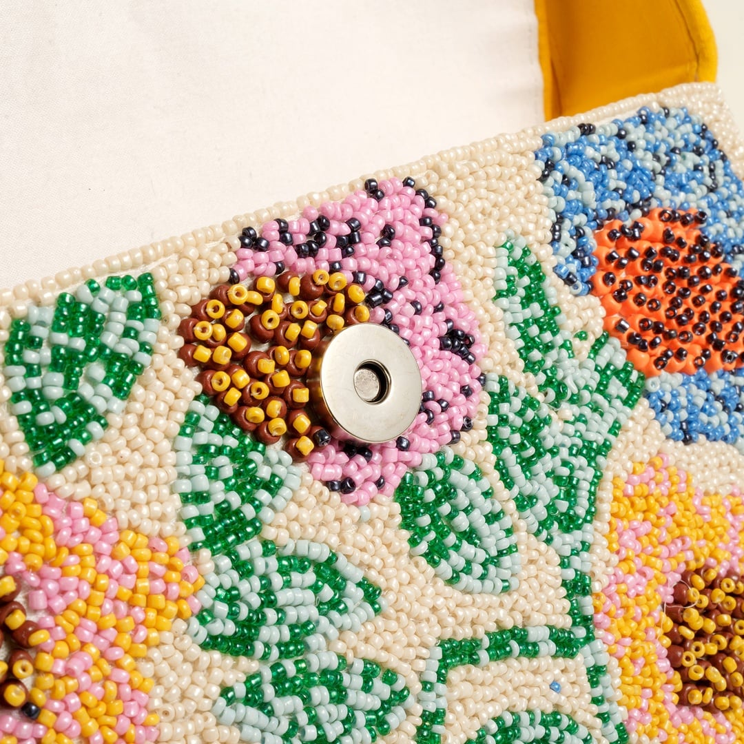 Delhı Boncuklu Polyester Omuz Çantası 24x16.5 Cm Sarı