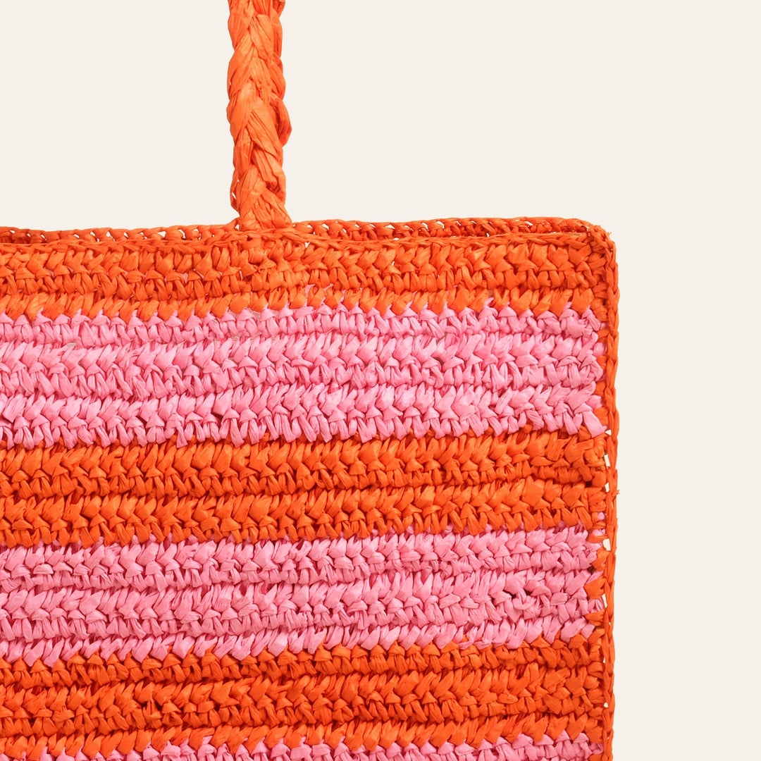 Delhı Rafya Omuz Çantası 43x35 Cm Turuncu - Pembe