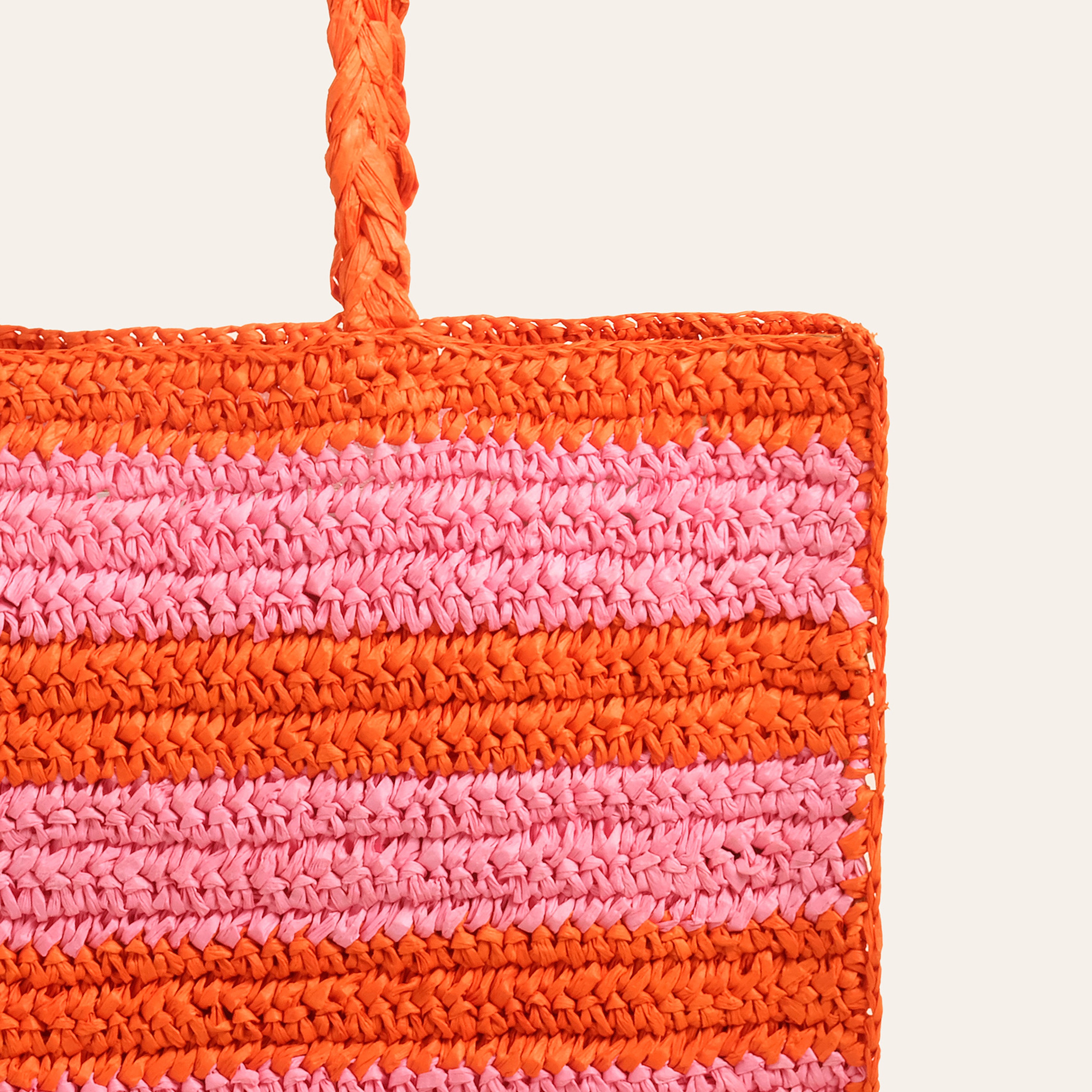 Delhı Rafya Omuz Çantası 43x35 Cm Turuncu - Pembe