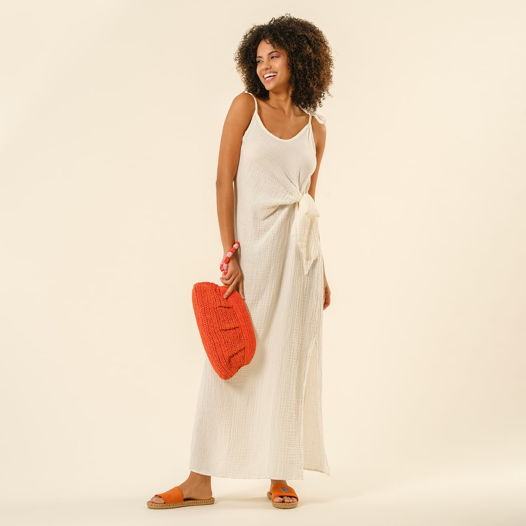 Delhı Rafya El Çantası 34x18 Cm Turuncu