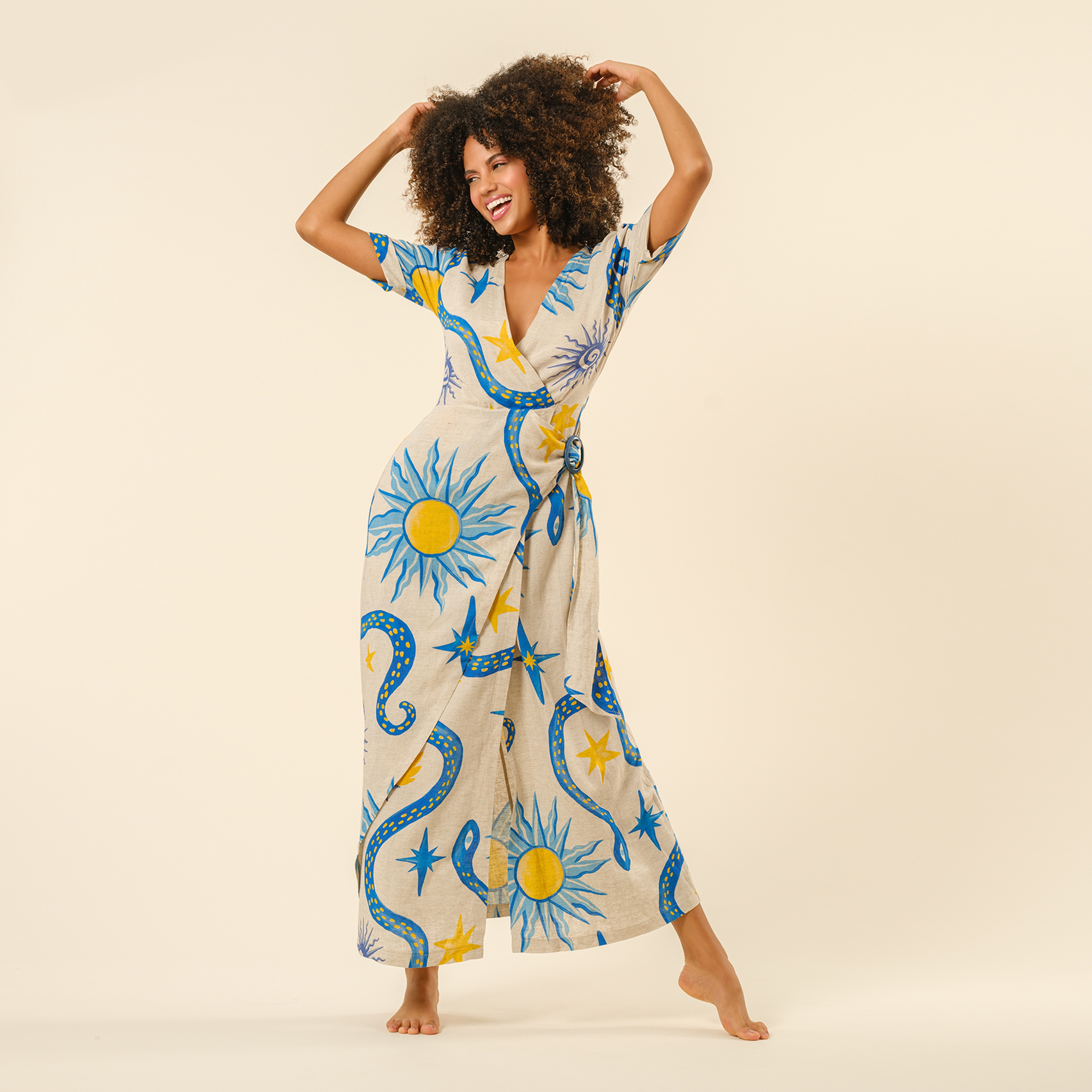 Protı Dijital Baskılı Elbise - Ekru